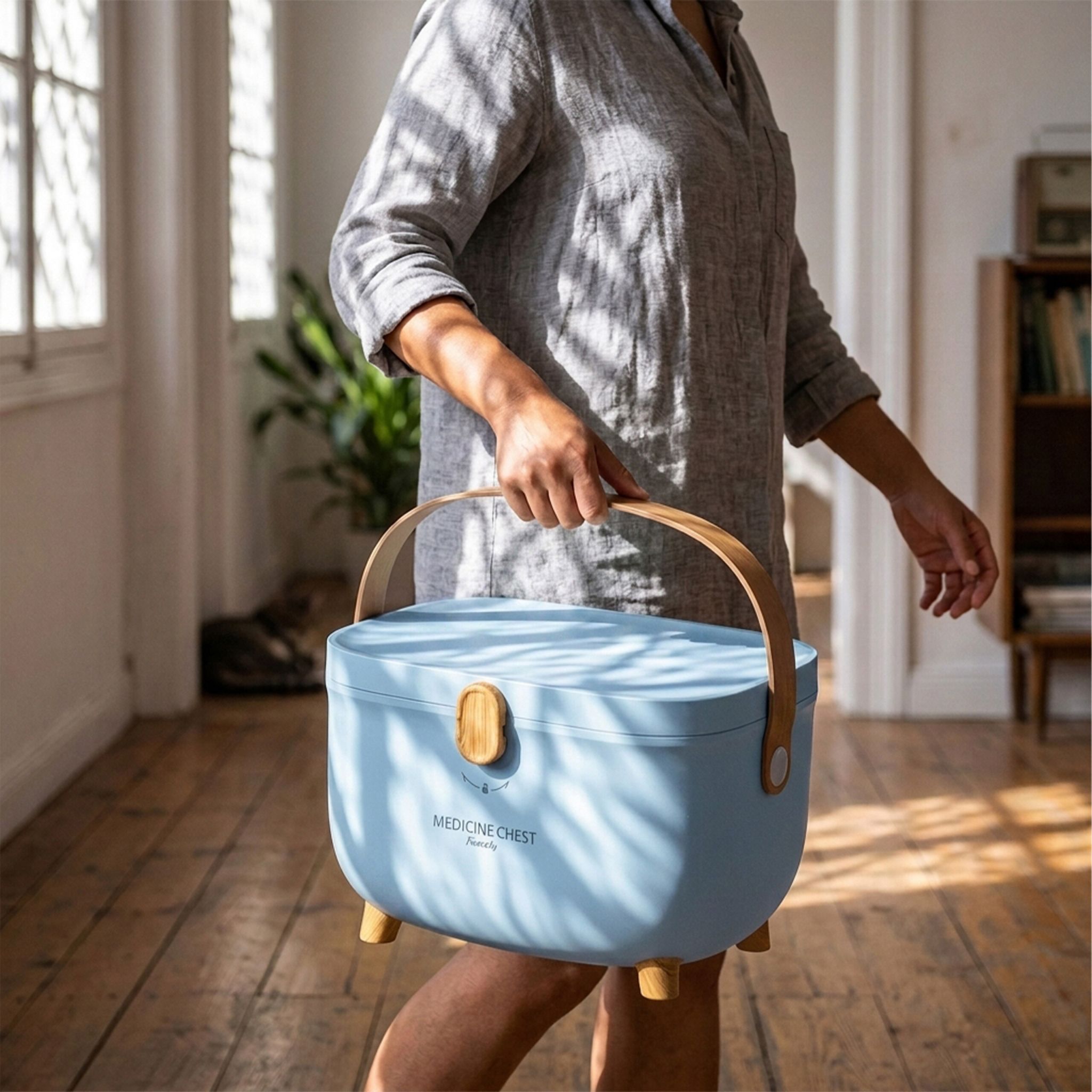 Medizinbox Kunststoff Hellblau-Hellbraun von Relaxdays