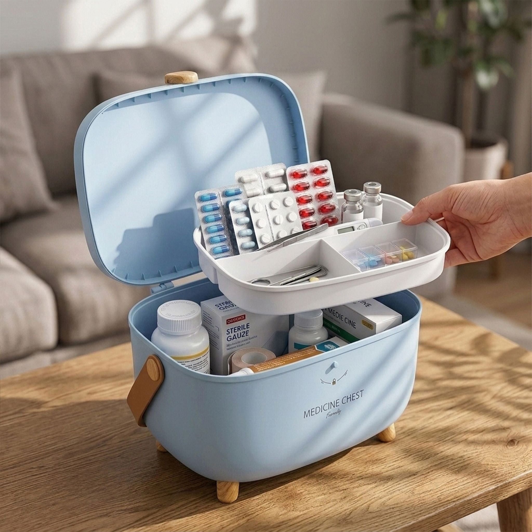 Medizinbox Kunststoff Hellblau-Hellbraun von Relaxdays