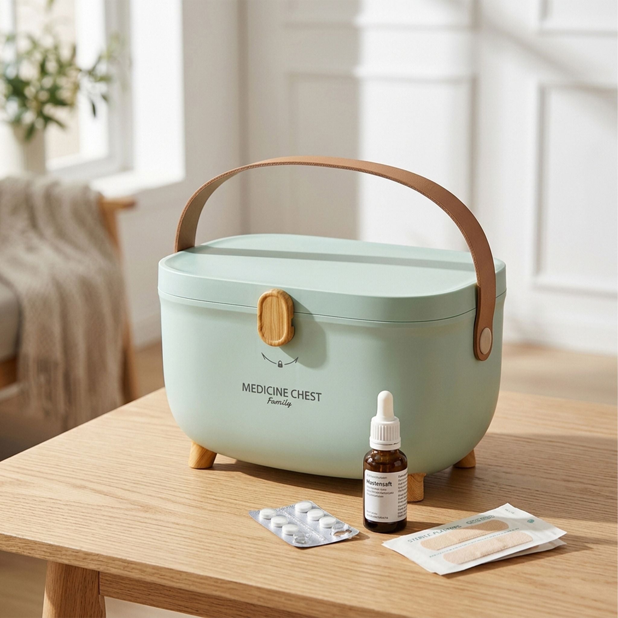 Medizinbox Kunststoff Grün-Hellbraun von Relaxdays