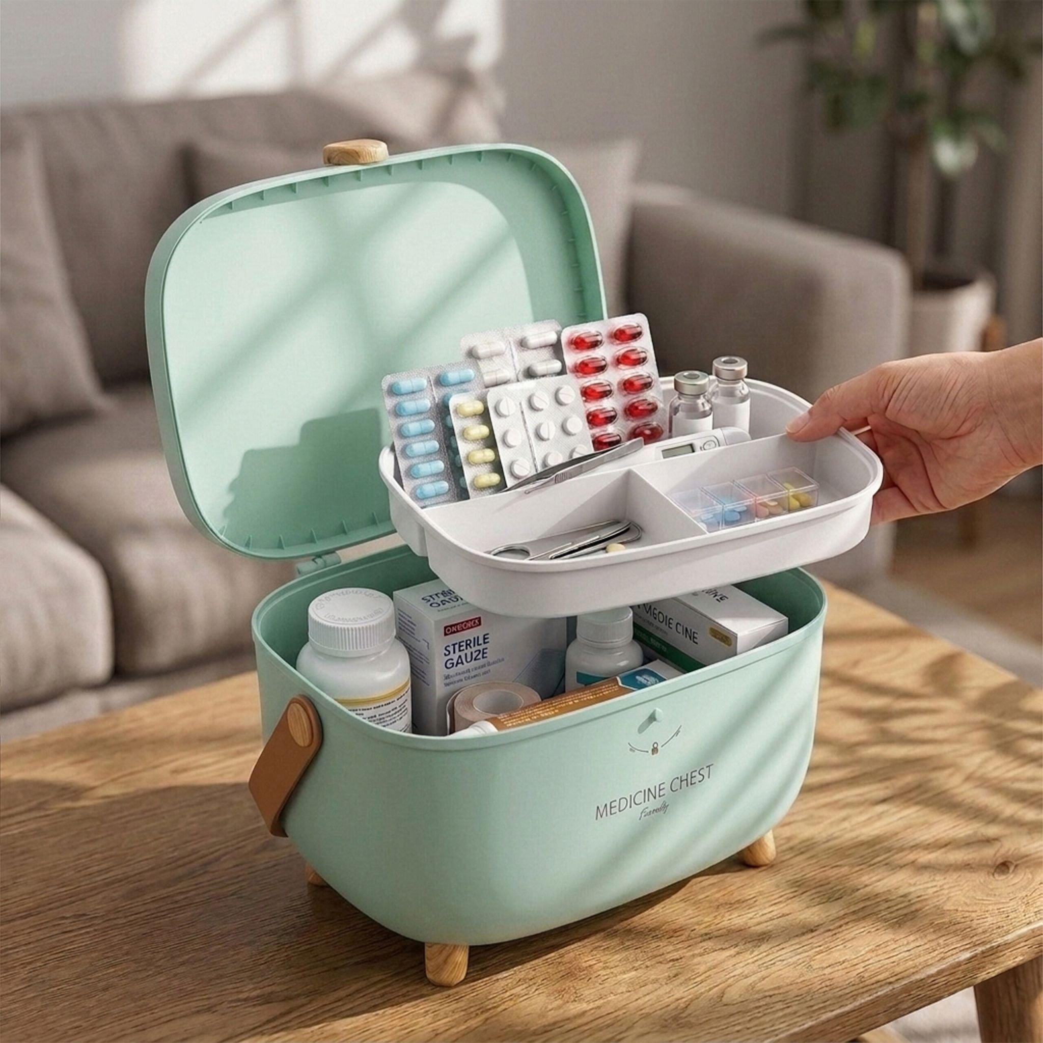 Medizinbox Kunststoff Grün-Hellbraun von Relaxdays