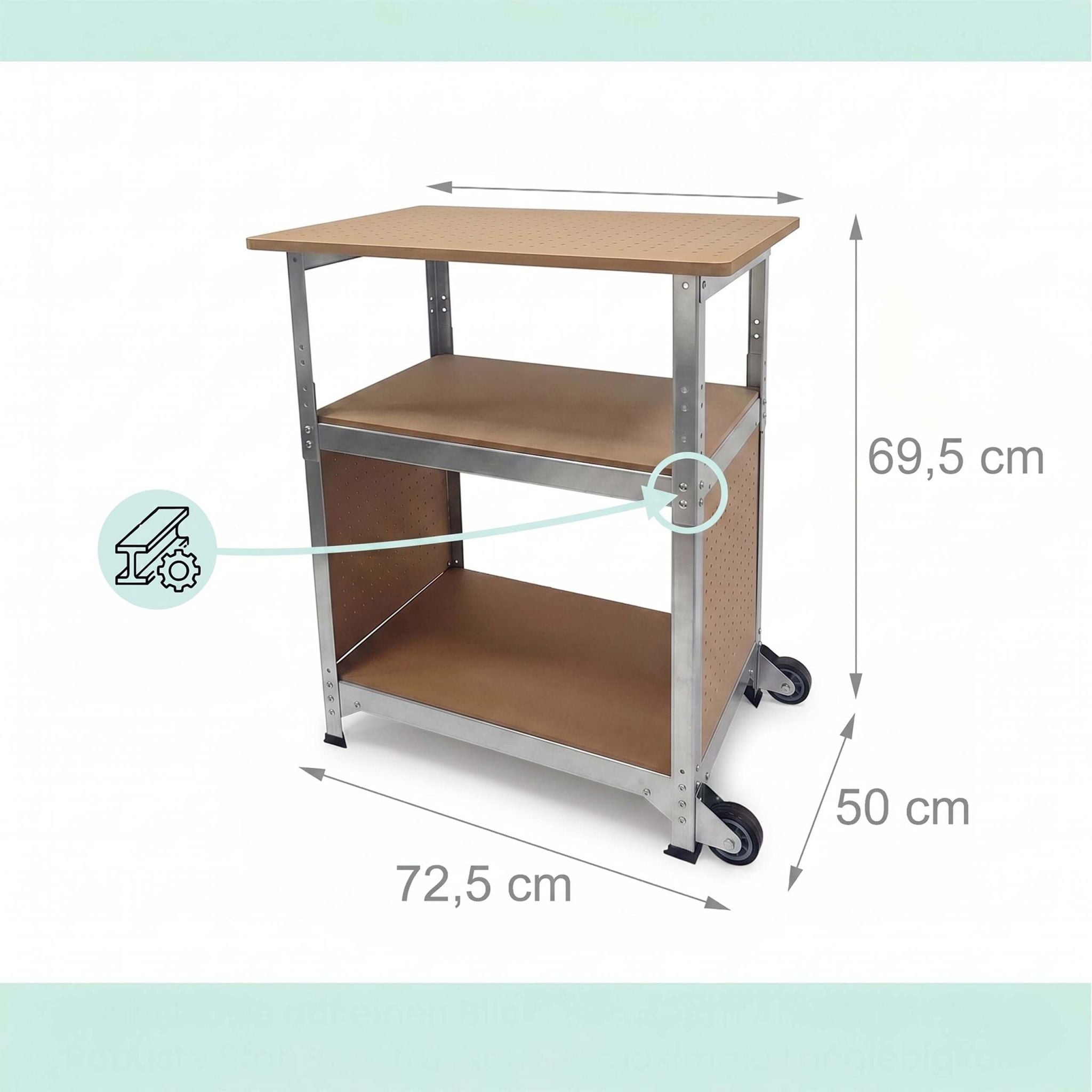 Werkbank mit Rollen & Lochwand Hellbraun-Silber von Relaxdays