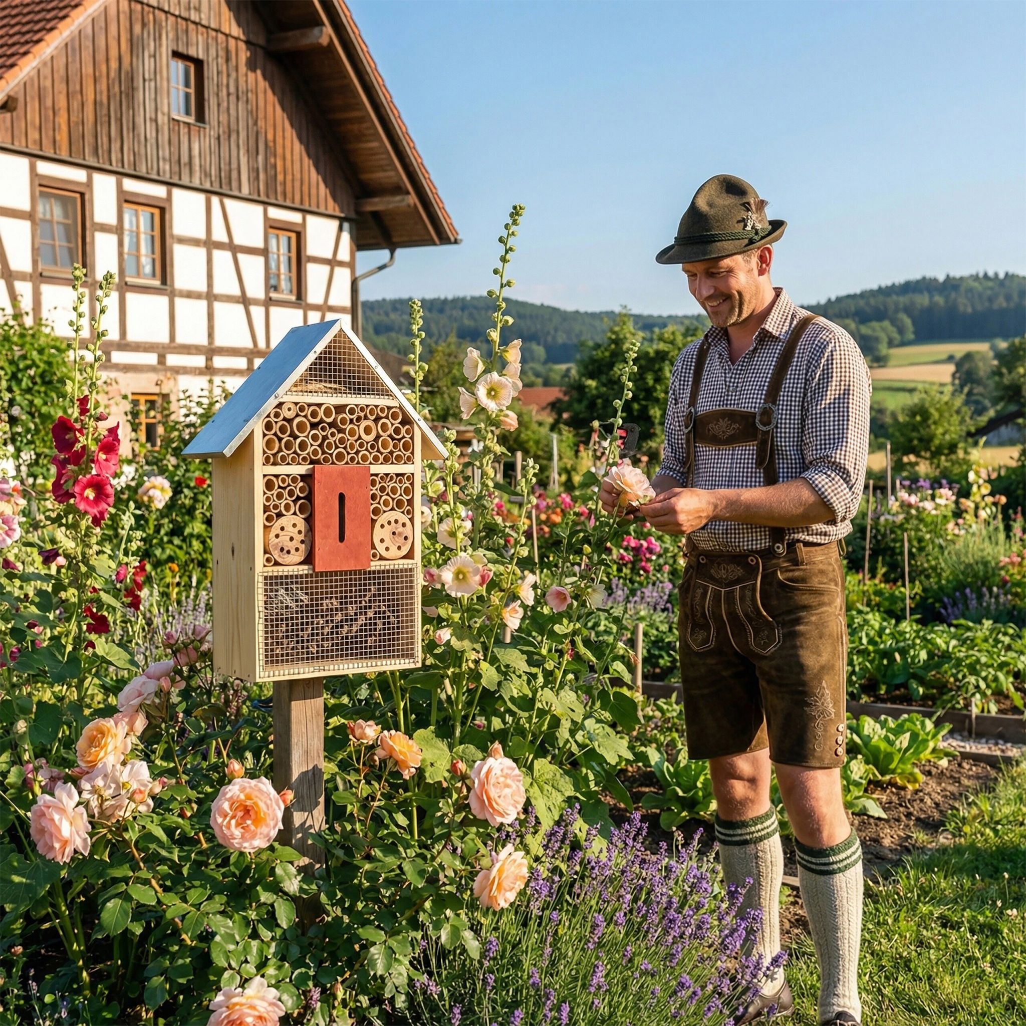Insektenhotel mit Metalldach Hellbraun-Rot-Silber von Relaxdays