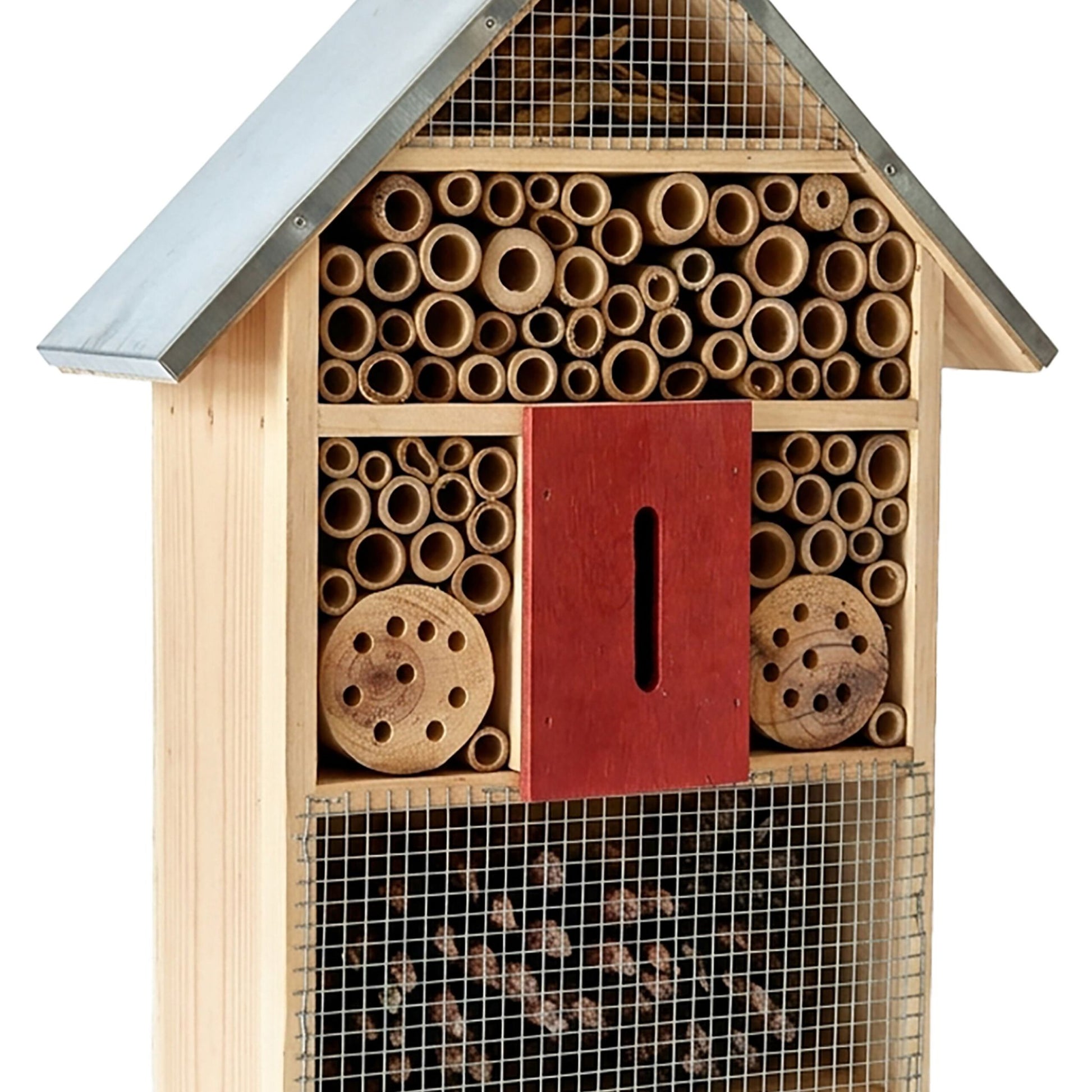Insektenhotel mit Metalldach Hellbraun-Rot-Silber von Relaxdays