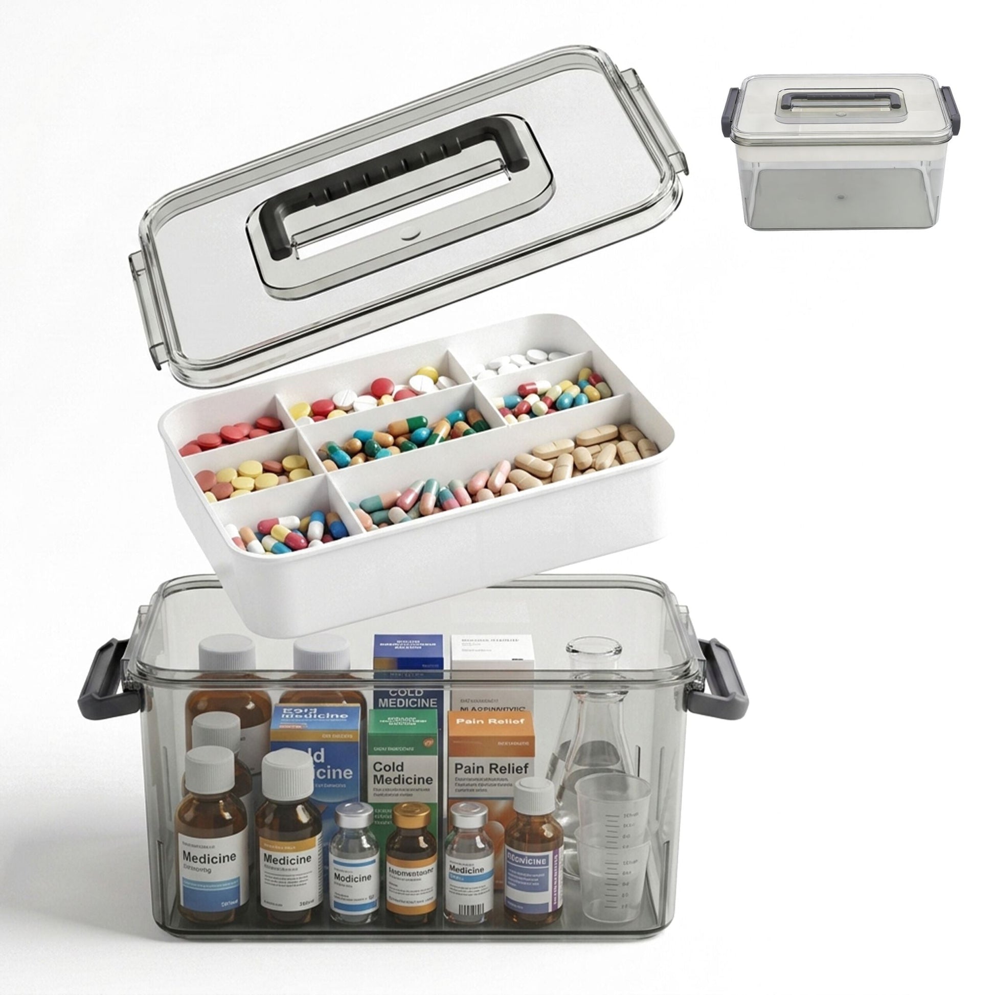 Medizinbox Kunststoff Beige-Transparent-Grau von Relaxdays