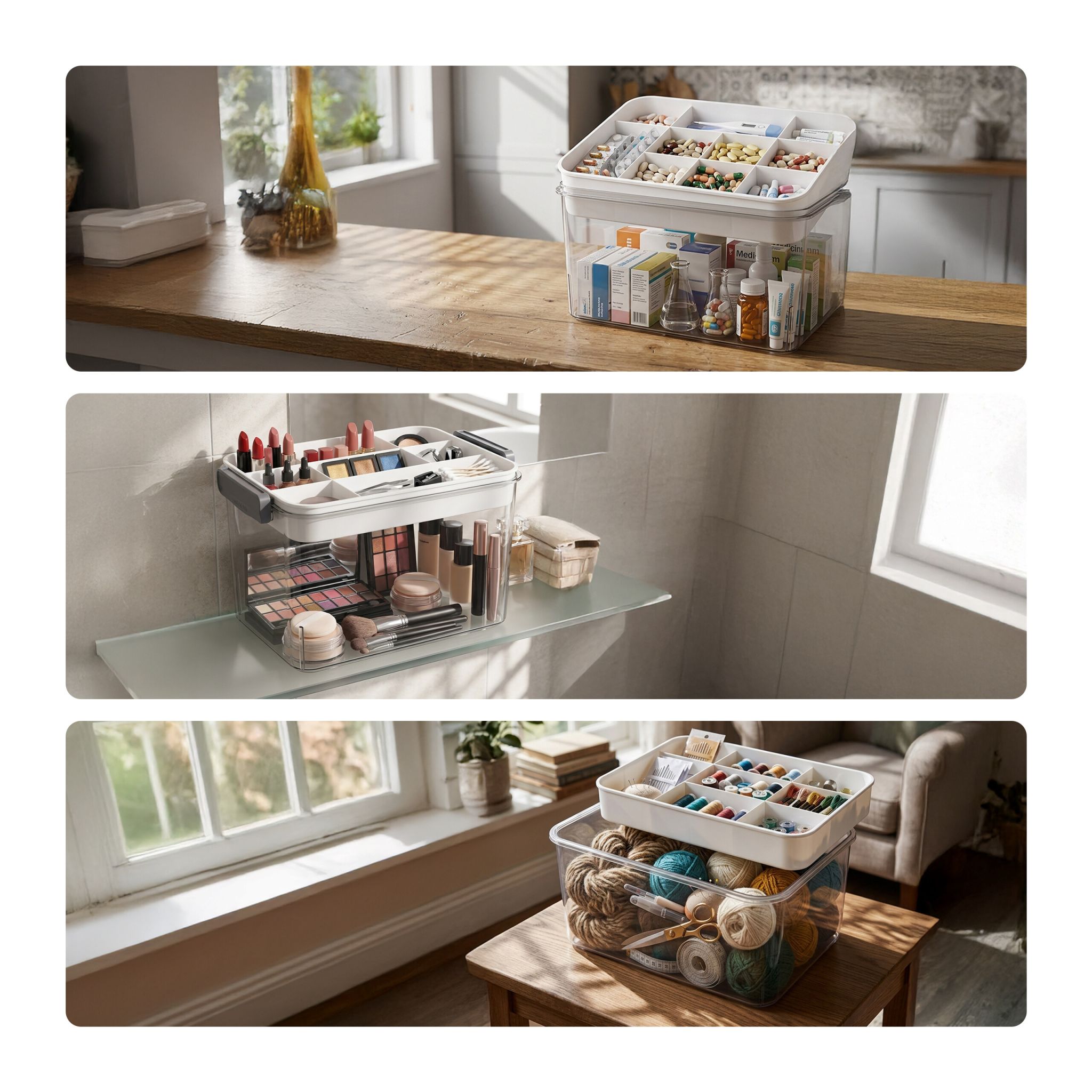 Medizinbox Kunststoff Beige-Transparent-Grau von Relaxdays