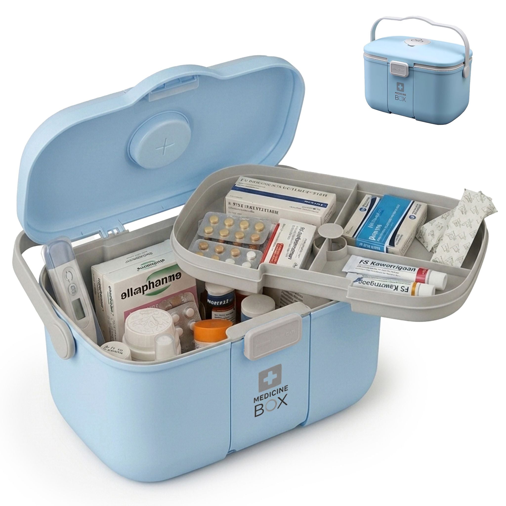 Medizinbox Kunststoff Hellblau-Grau von Relaxdays
