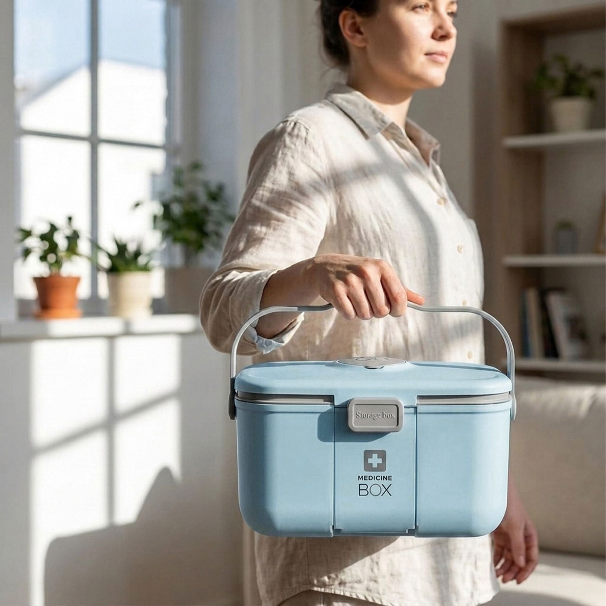 Medizinbox Kunststoff Hellblau-Grau von Relaxdays