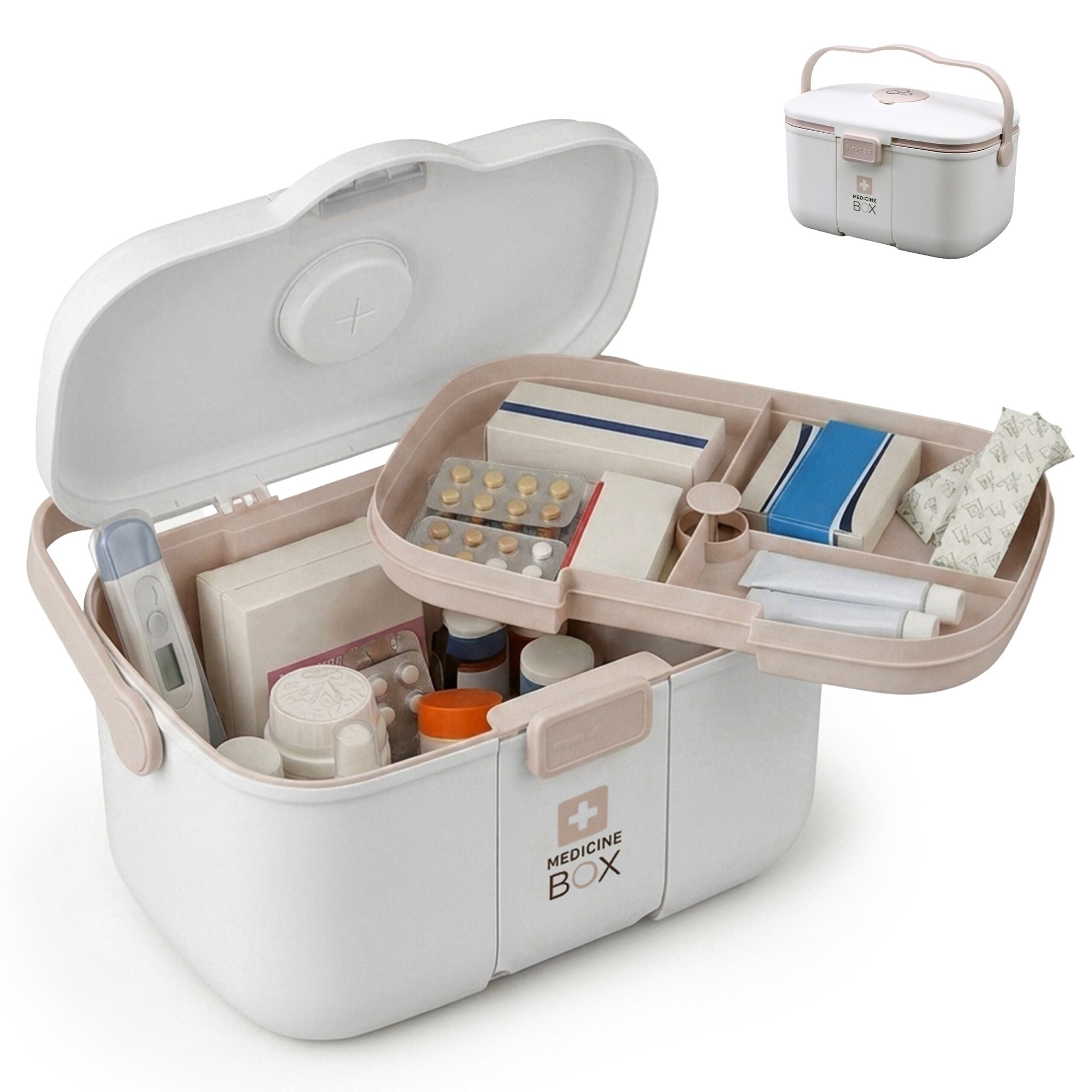 Medizinbox Kunststoff Beige-Weiss von Relaxdays