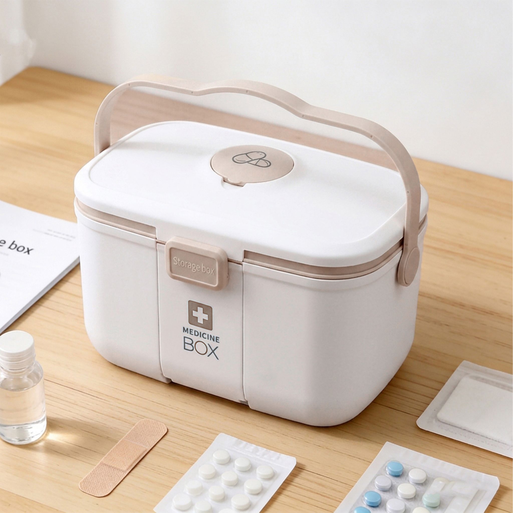 Medizinbox Kunststoff Beige-Weiss von Relaxdays