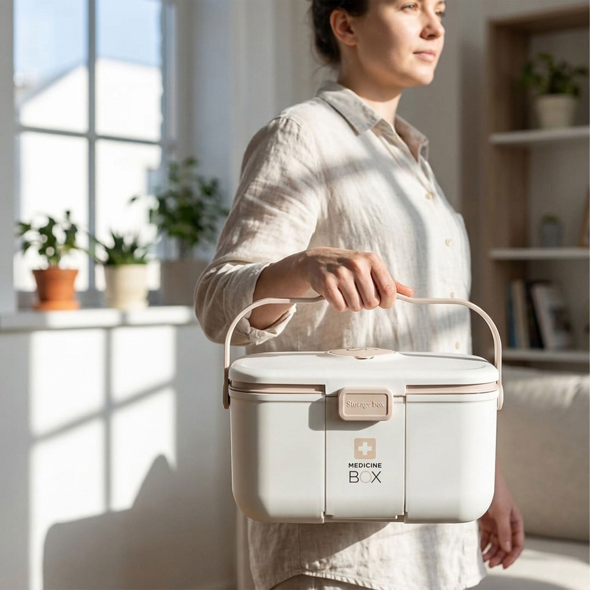 Medizinbox Kunststoff Beige-Weiss von Relaxdays