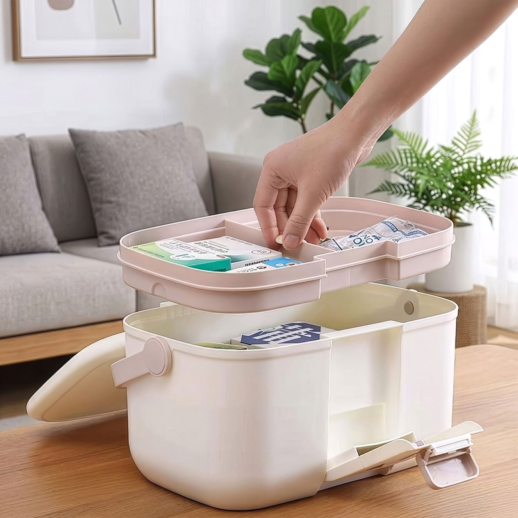 Medizinbox Kunststoff Beige-Weiss von Relaxdays