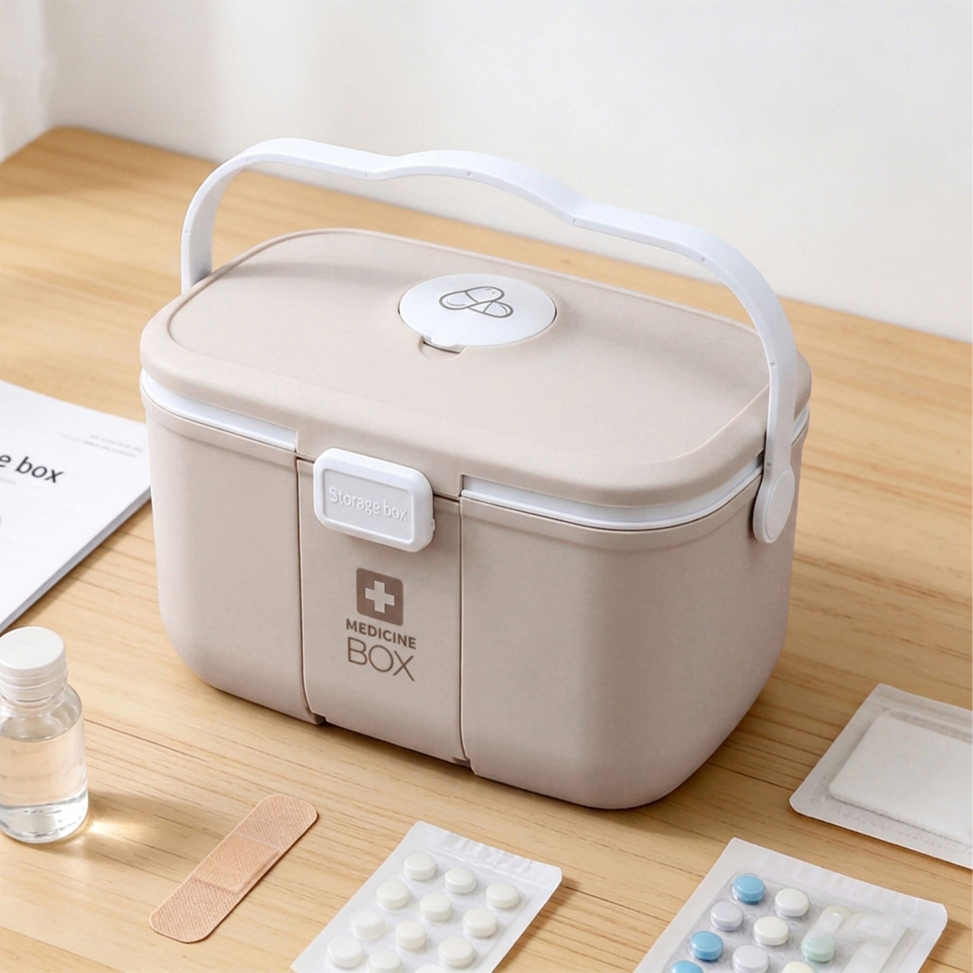 Medizinbox Kunststoff Beige-Grau von Relaxdays