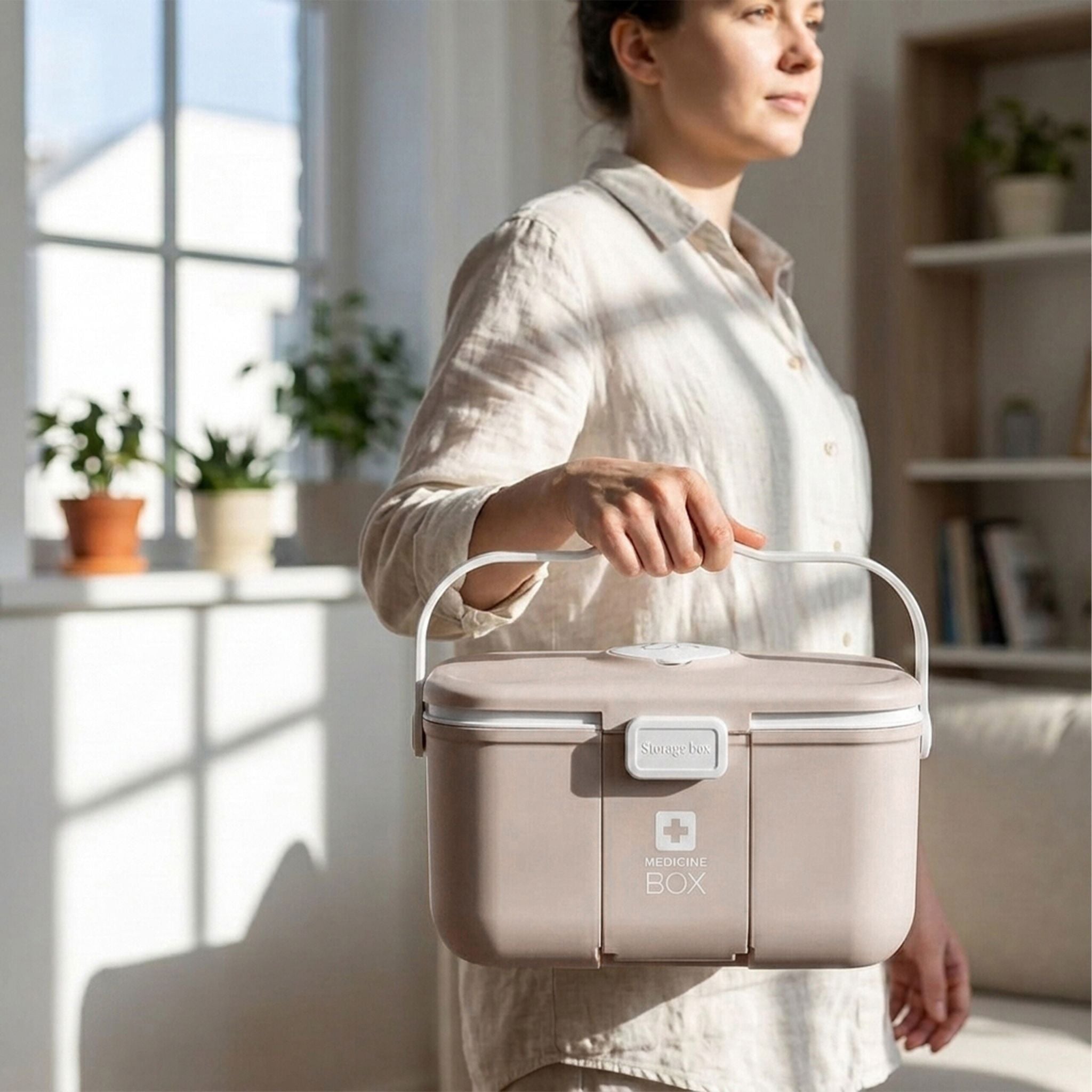 Medizinbox Kunststoff Beige-Grau von Relaxdays