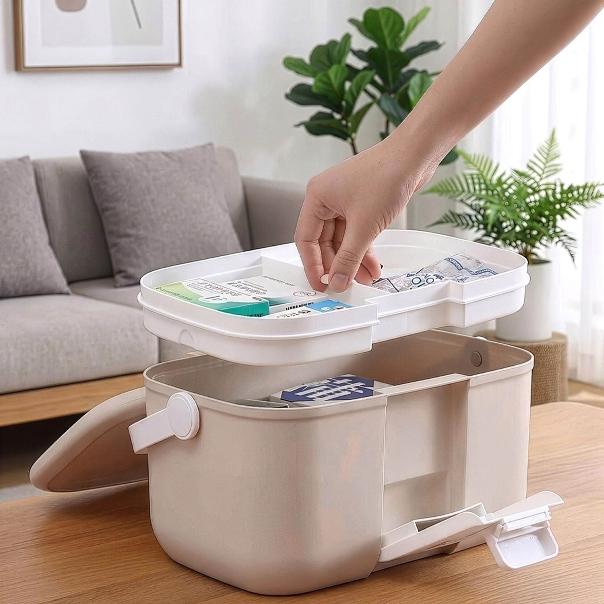 Medizinbox Kunststoff Beige-Grau von Relaxdays