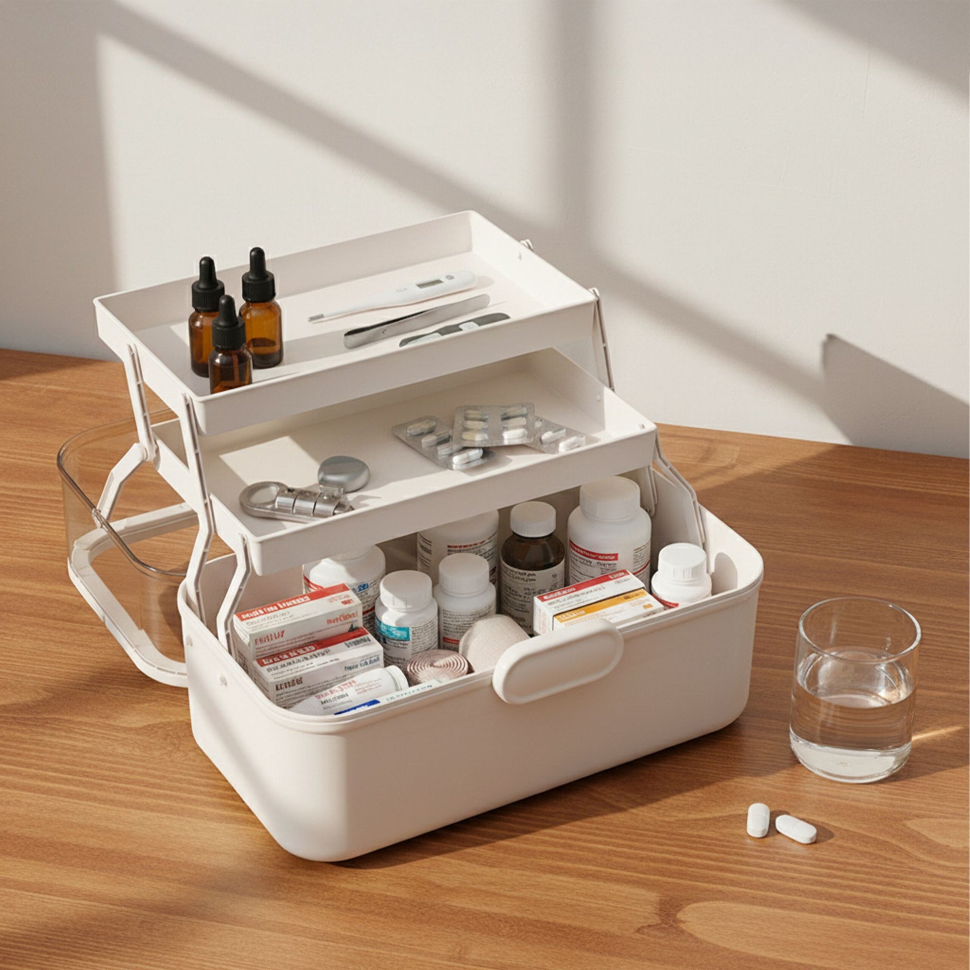 Aufklappbare Medizinbox Kunststoff Weiss von Relaxdays
