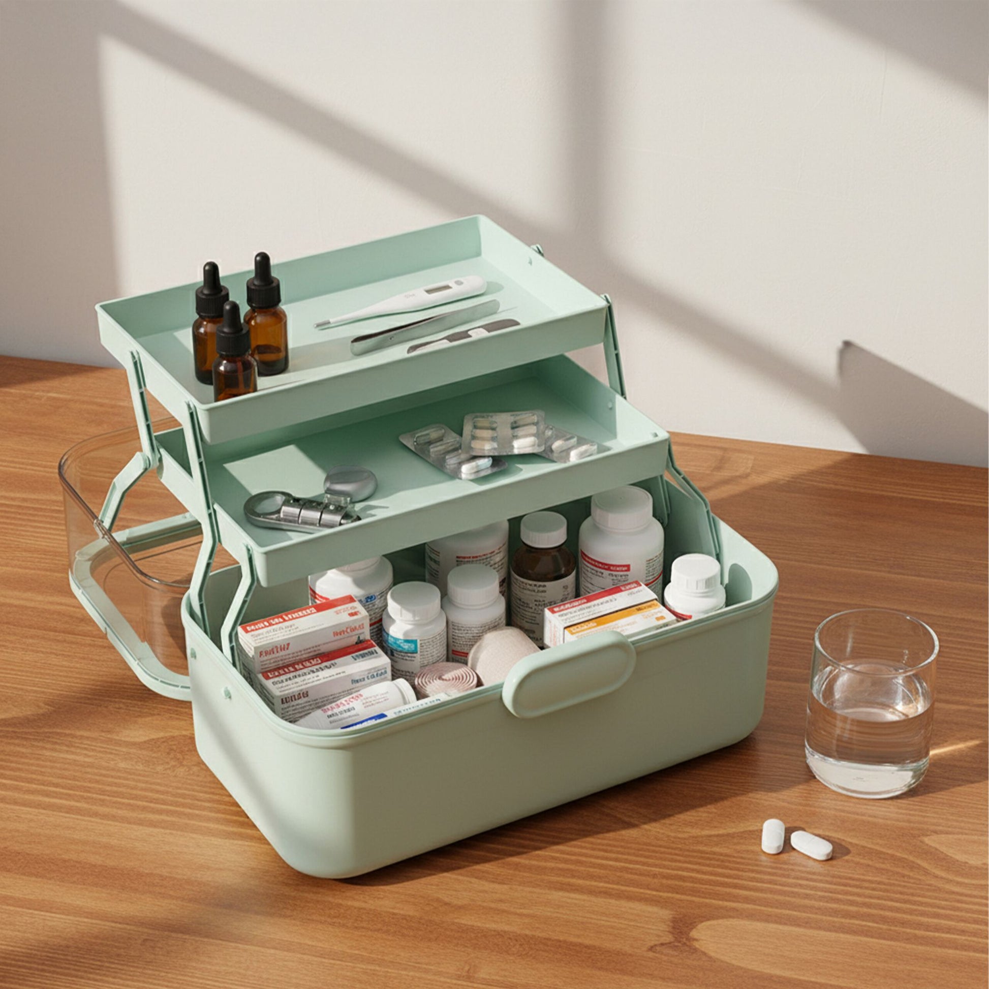 Aufklappbare Medizinbox Kunststoff Grün von Relaxdays