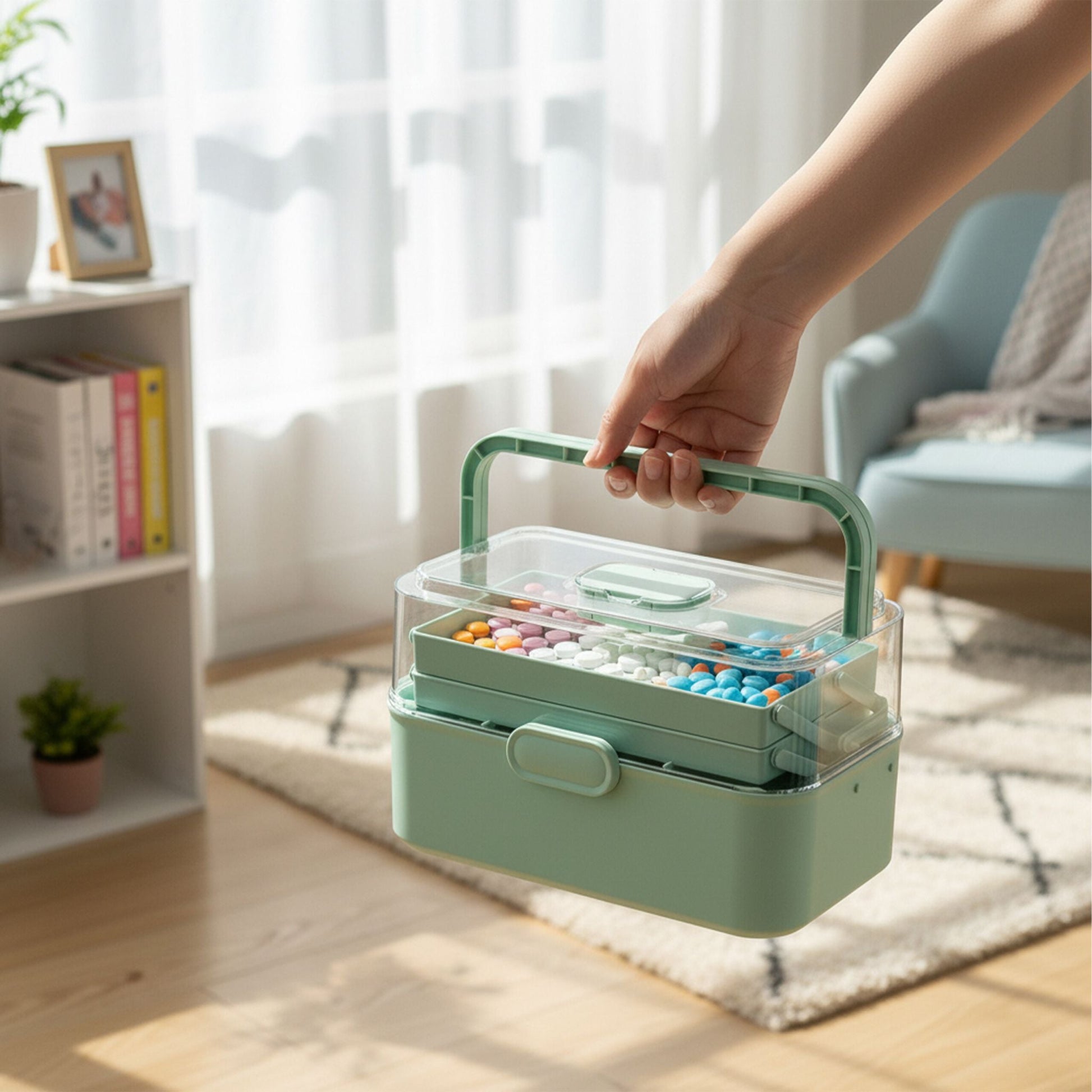 Aufklappbare Medizinbox Kunststoff Grün von Relaxdays
