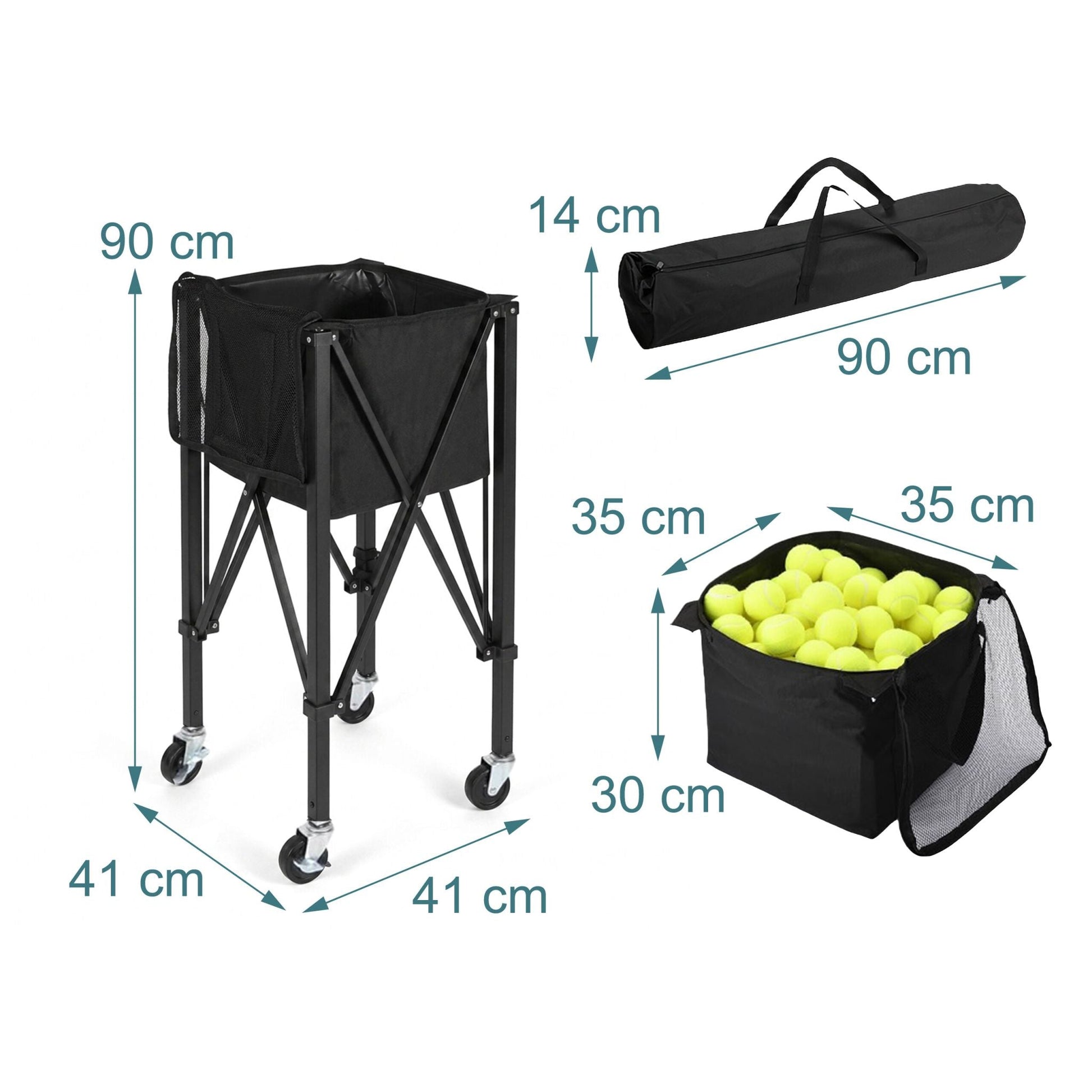 Klappbarer Tennis Ballwagen Schwarz von Relaxdays