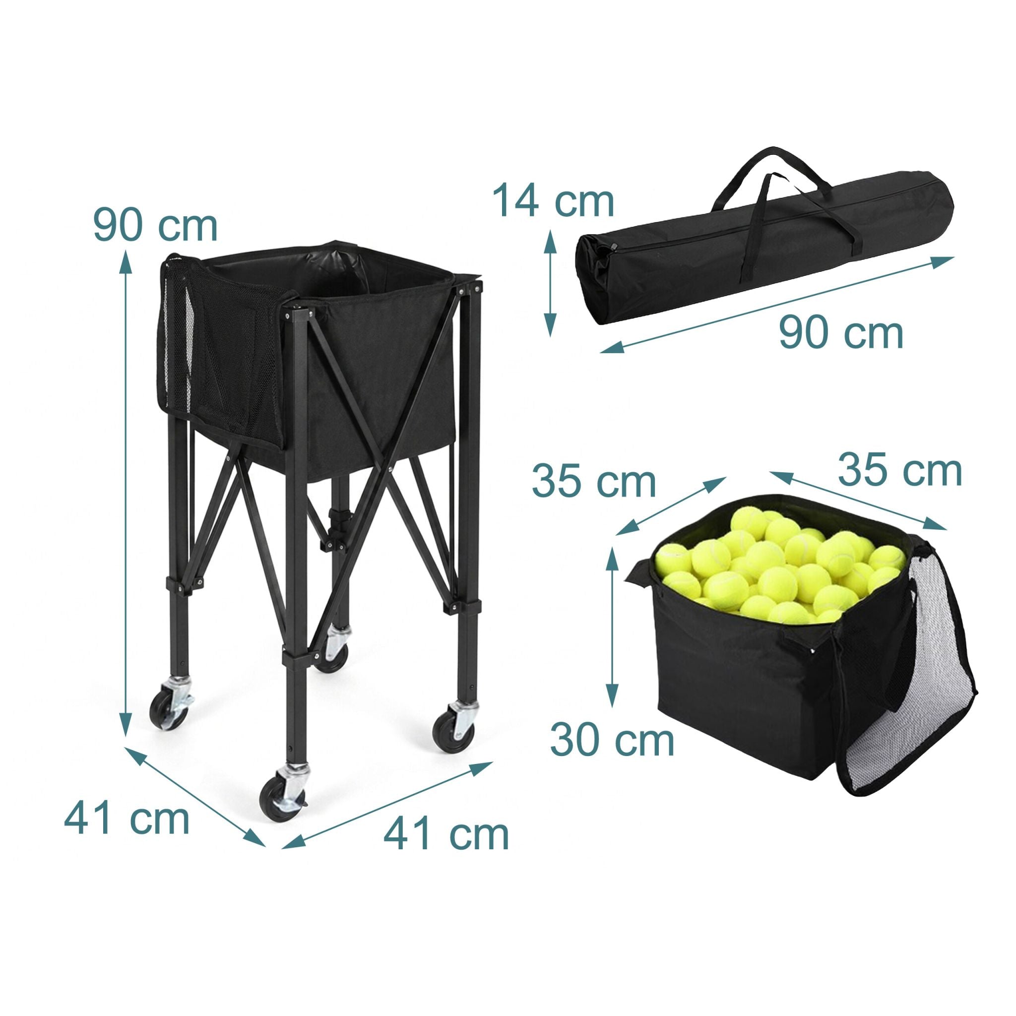 Klappbarer Tennis Ballwagen Schwarz von Relaxdays