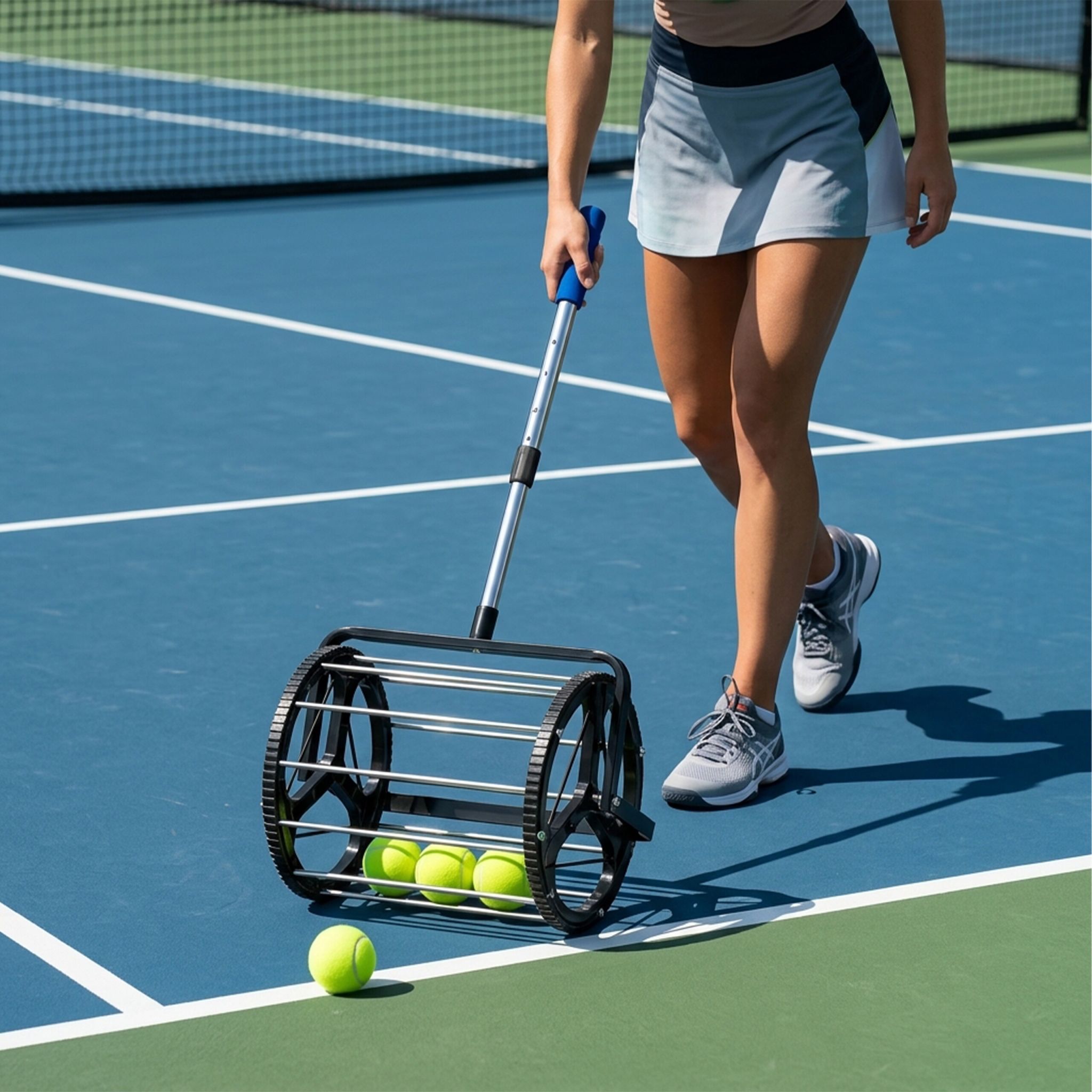 Tennisball Sammler Rollsammler Schwarz-Silber von Relaxdays