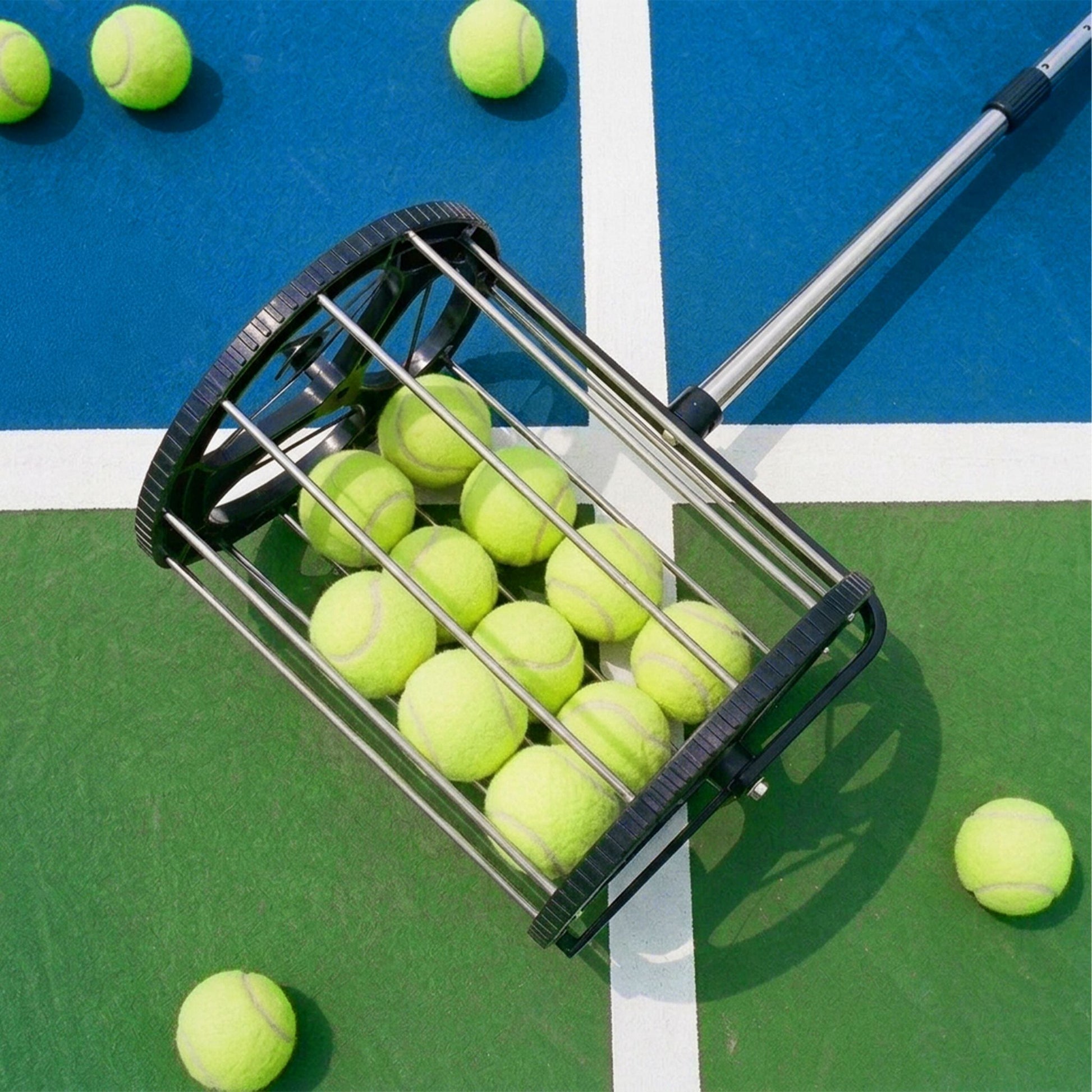 Tennisball Sammler Rollsammler Schwarz-Silber von Relaxdays