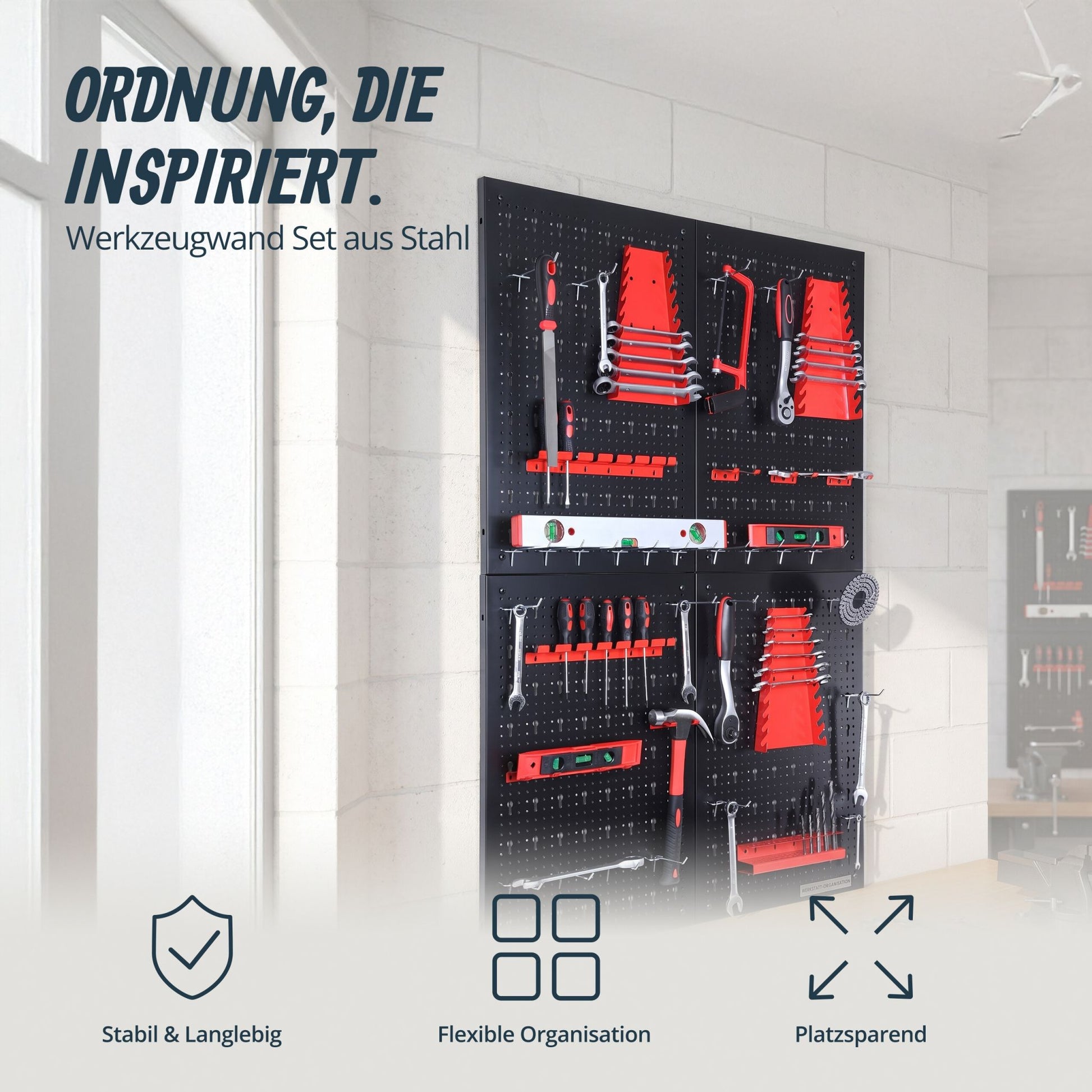Werkzeugwand mit Zubehör Set Rot-Schwarz von Relaxdays