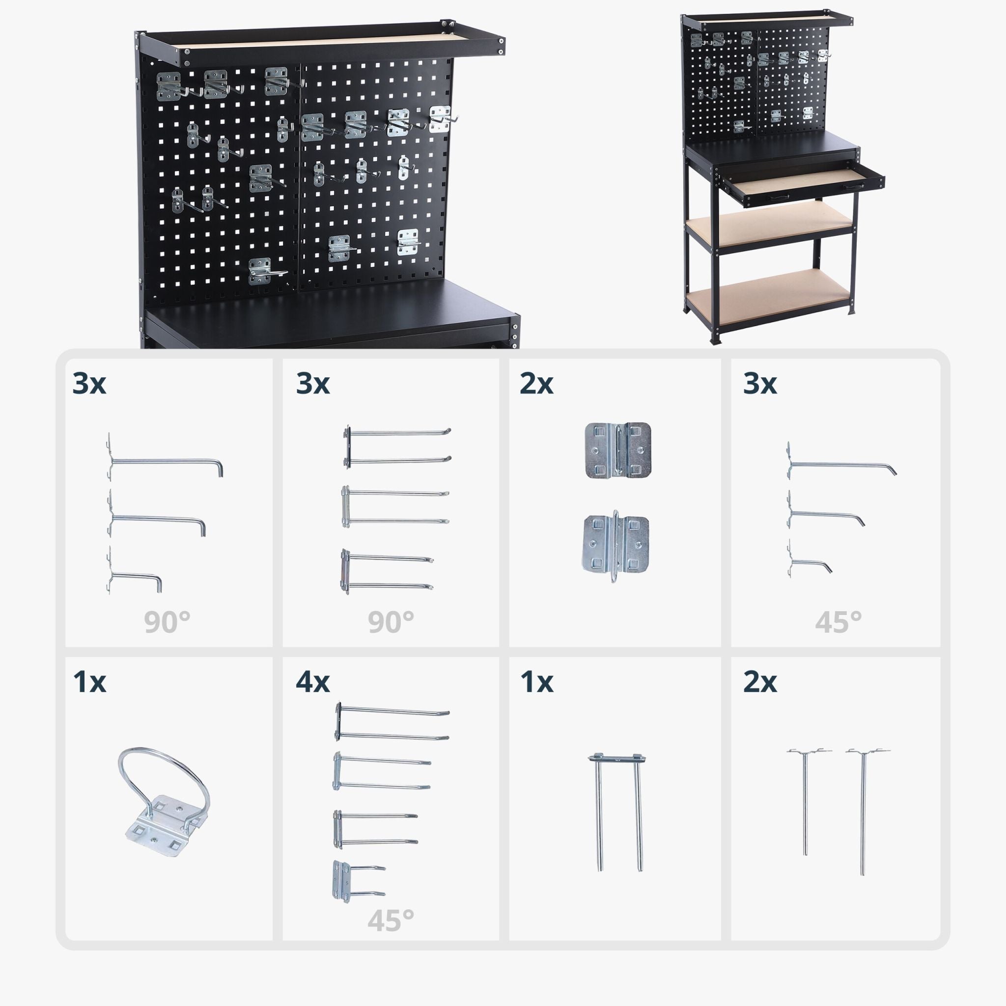 Werkbank mit Lochwand & Schublade Hellbraun-Schwarz-Silber von Relaxdays