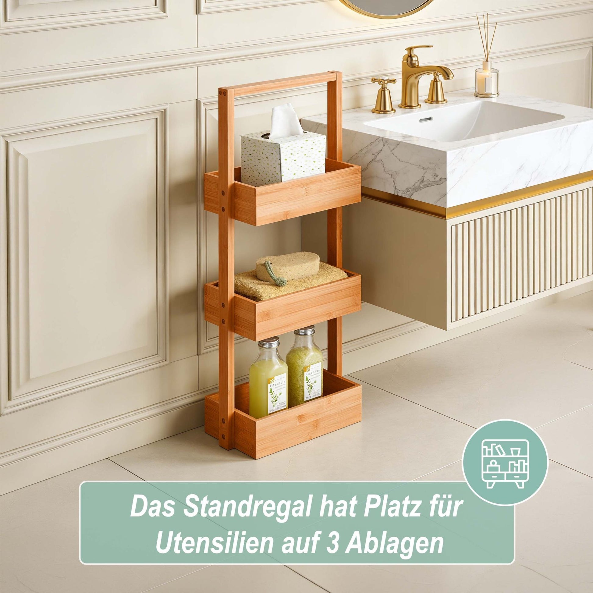 Badregal Bambus mit 3 Ablagen Hellbraun von Relaxdays