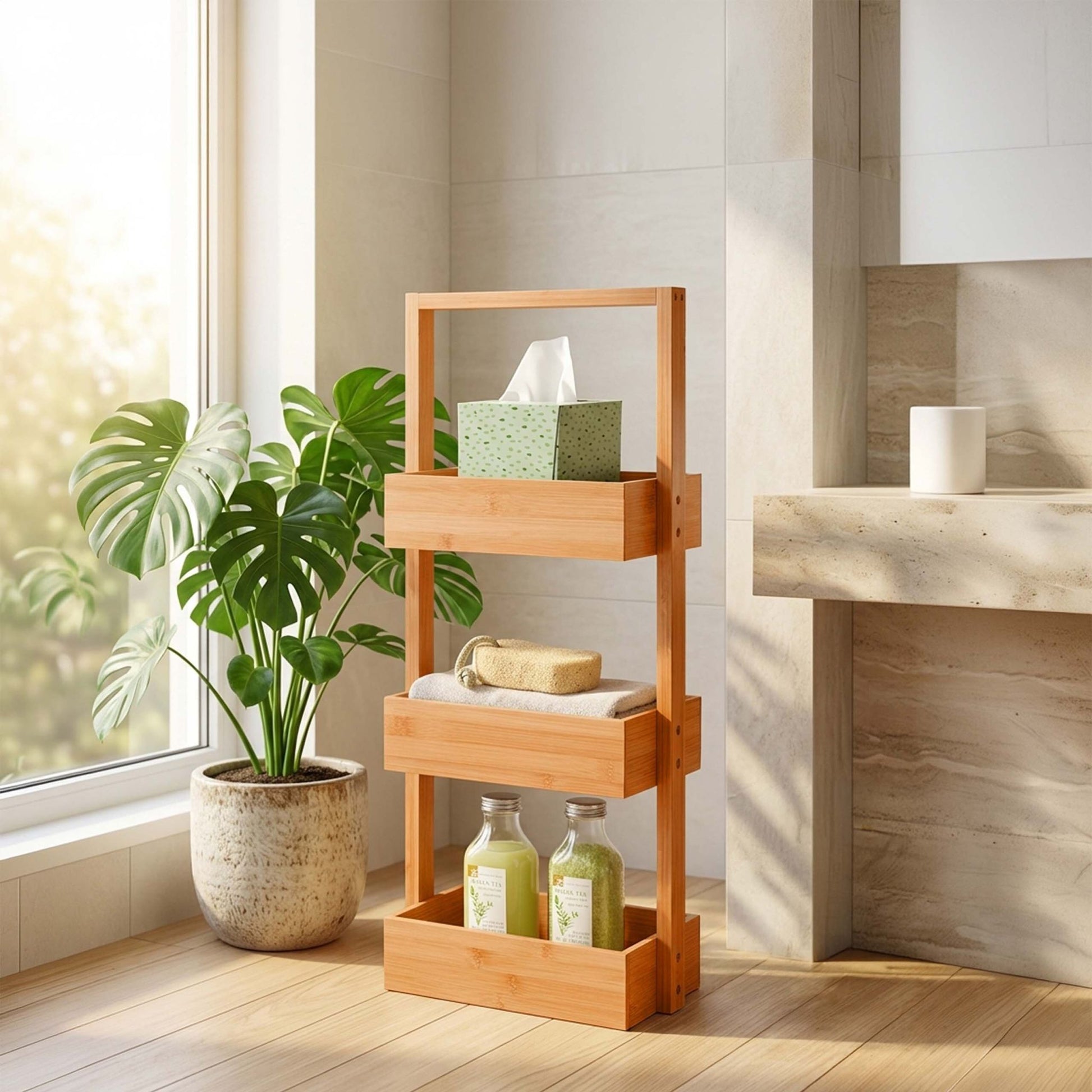 Badregal Bambus mit 3 Ablagen Hellbraun von Relaxdays