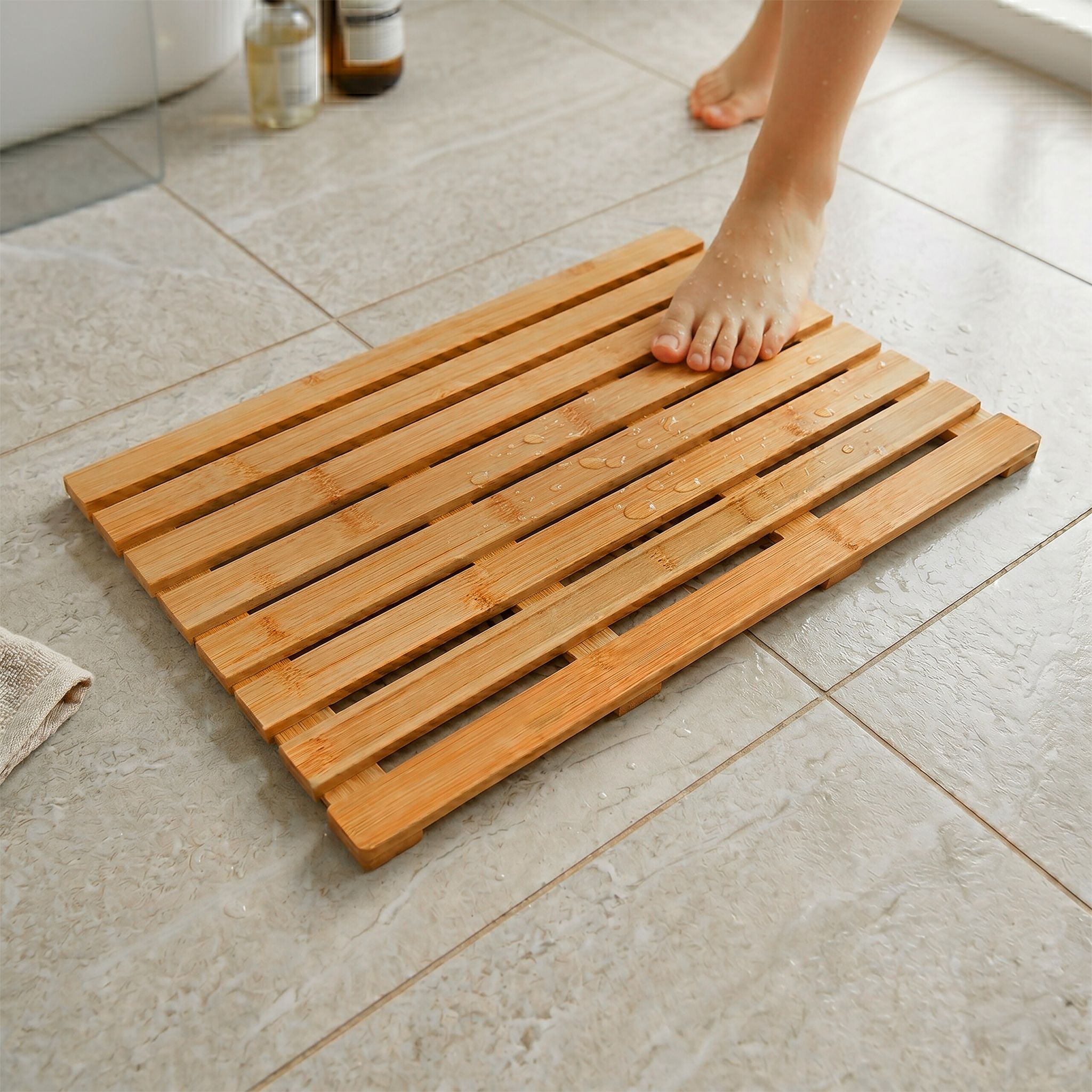 Bambus Badematte Hellbraun von Relaxdays