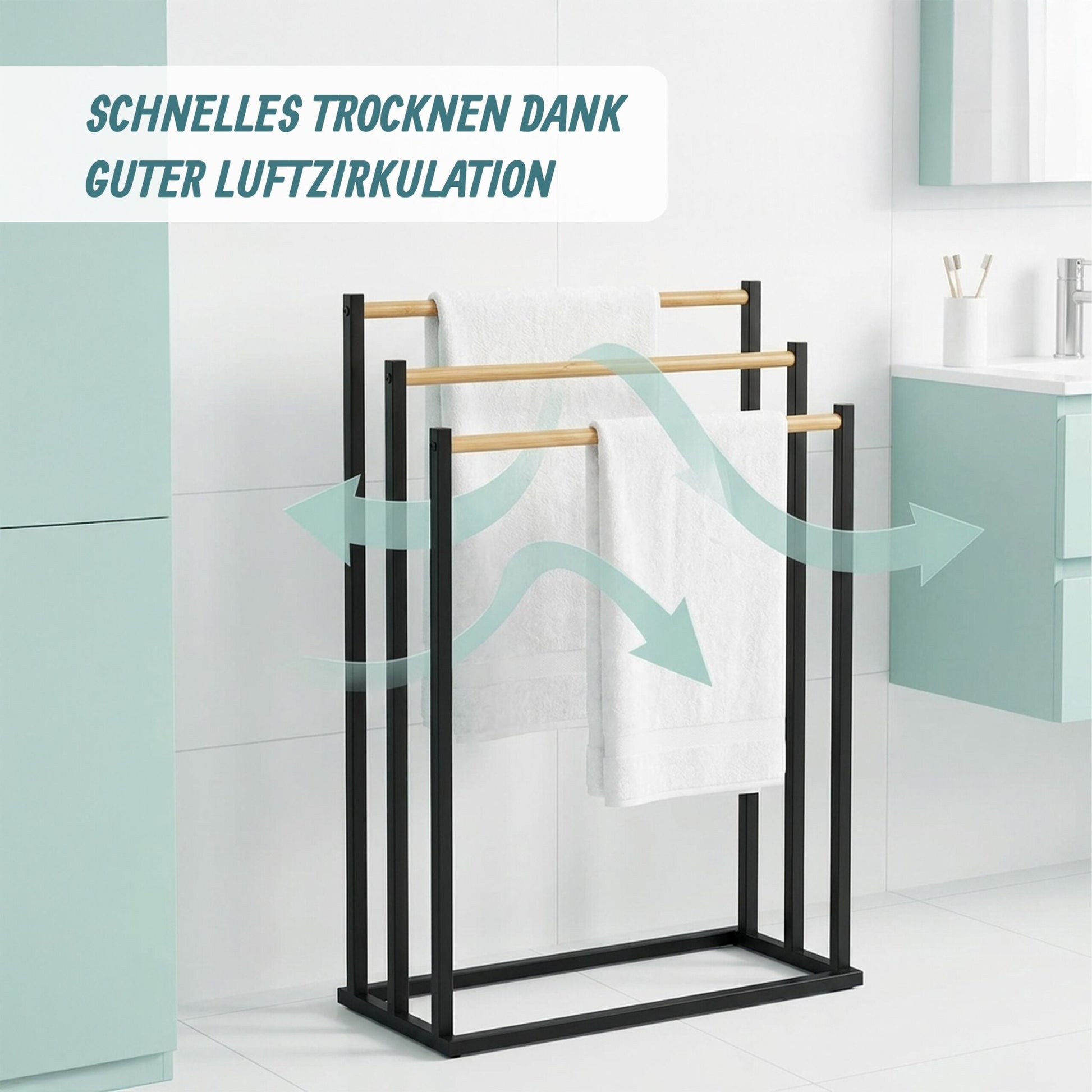 Handtuchständer mit 3 Stangen Hellbraun-Schwarz von Relaxdays