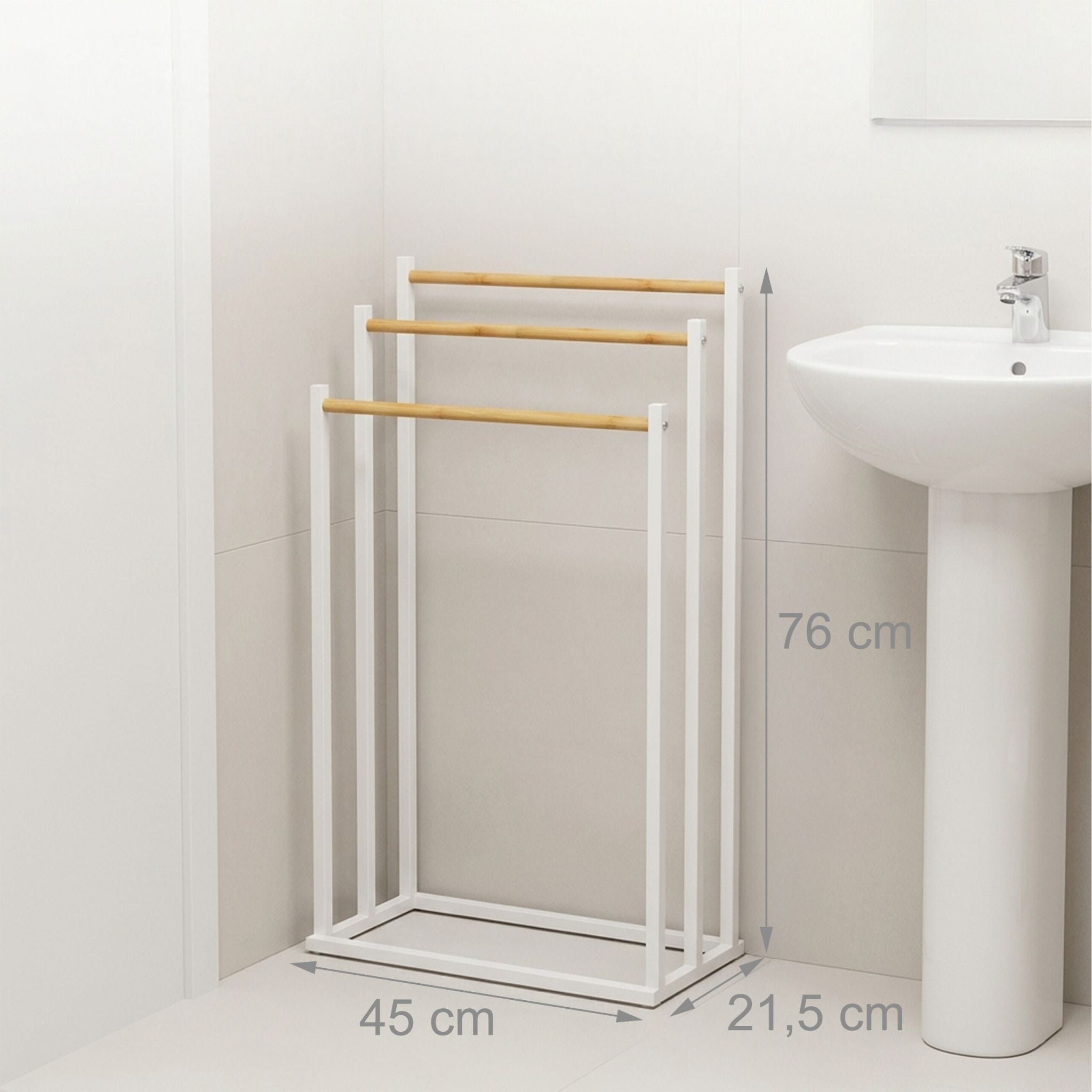 Handtuchständer mit 3 Stangen Weiss-Hellbraun von Relaxdays