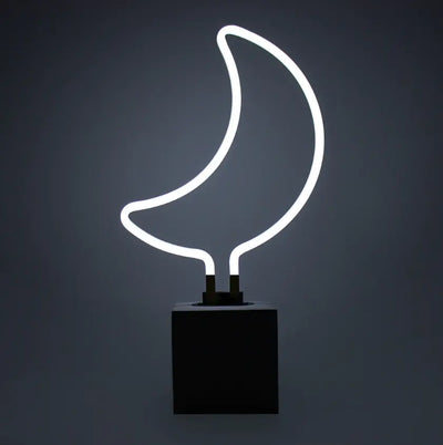 Glas Neon Tischlampe mit Betonsockel - Mond
