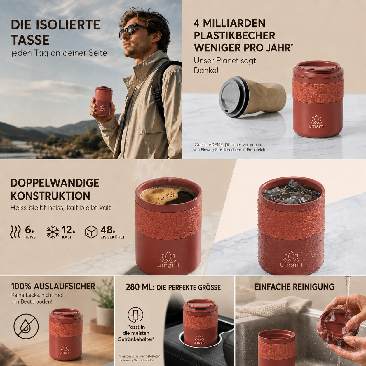 Thermobecher Rot 280 ml von Umami