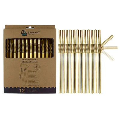 Edelstahl Trinkhalme Biegbar Gold 12er Set 22cm