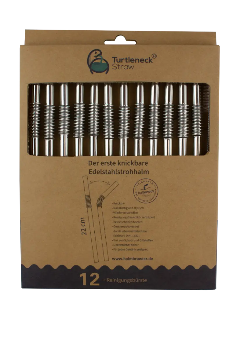 Edelstahl Trinkhalme Biegbar Silber 12er Set 22cm von Turtleneck Straw