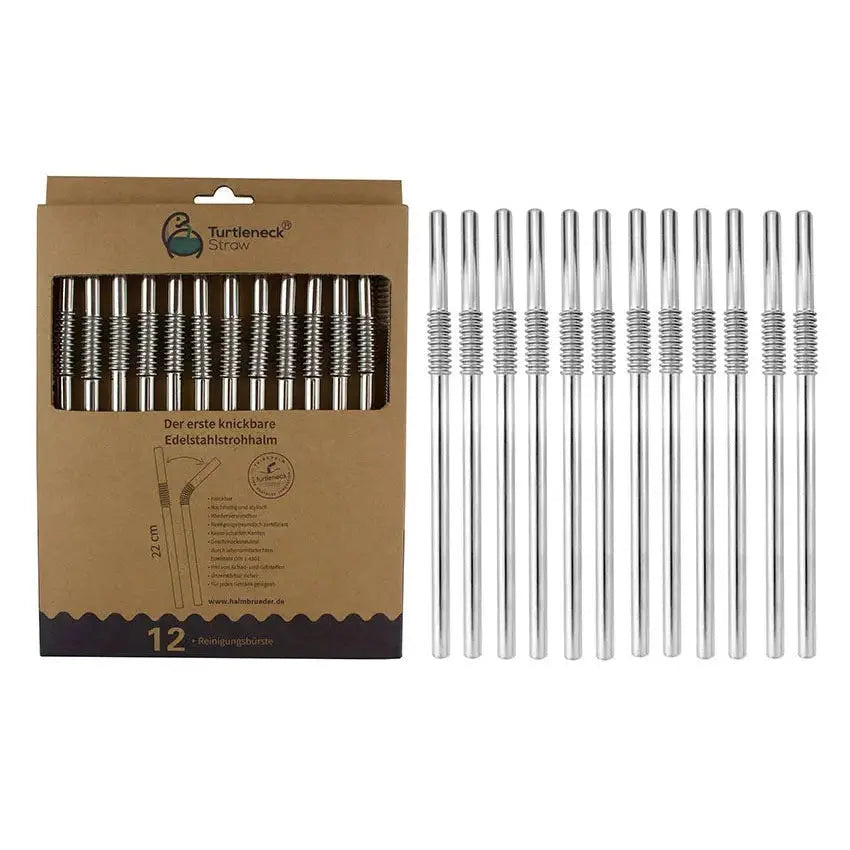 Edelstahl Trinkhalme Biegbar Silber 12er Set 22cm von Turtleneck Straw