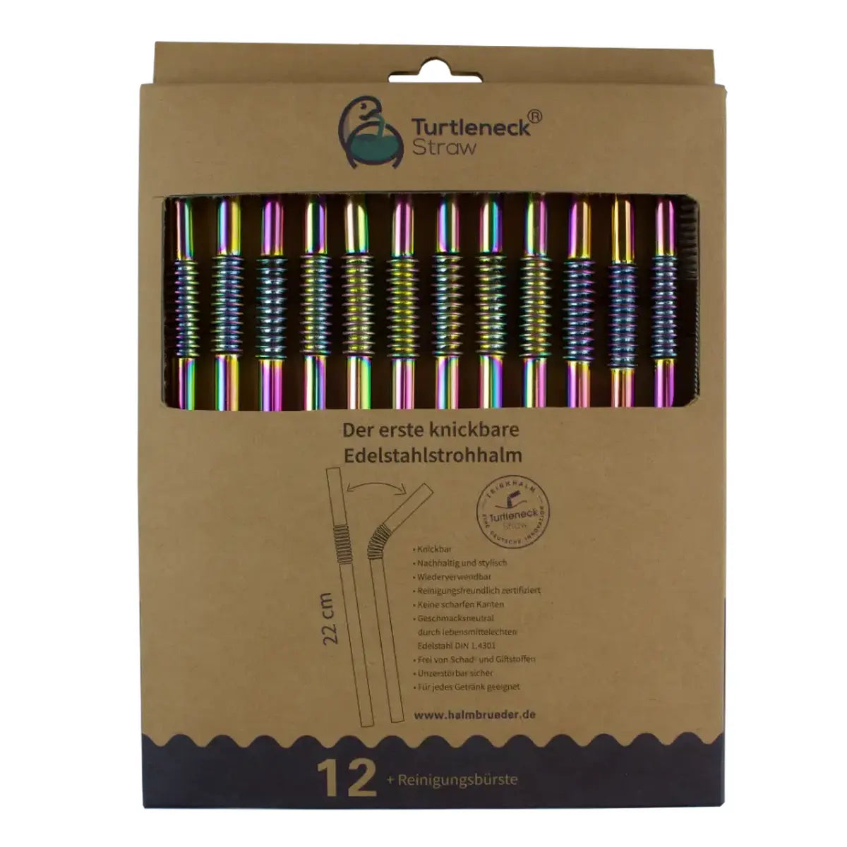 Edelstahl Trinkhalme Biegbar Rainbow 12er Set 22cm von Turtleneck Straw