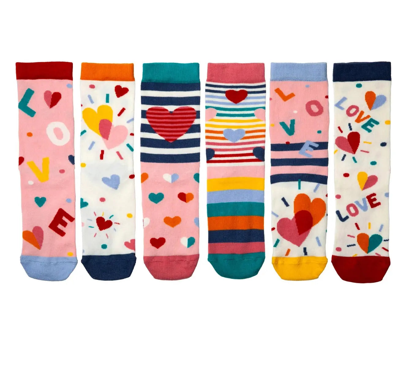 Einzelne Socken im 6er Pack, HEARD AND SOLE Bunte Herzen, Gr. 37-42, mit Geschenkbox von guteszeug.ch