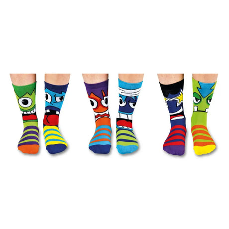 Einzelne Socken im 6er Pack, THE MASHERS Bunte Monster, Gr. 30-38, mit Geschenkbox von United Oddsocks