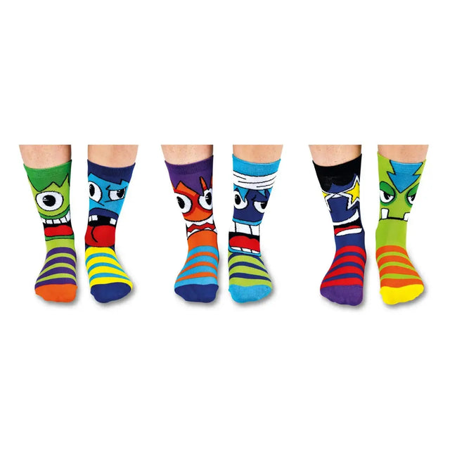 Einzelne Socken im 6er Pack, THE MASHERS Bunte Monster, Gr. 30-38, mit Geschenkbox von United Oddsocks