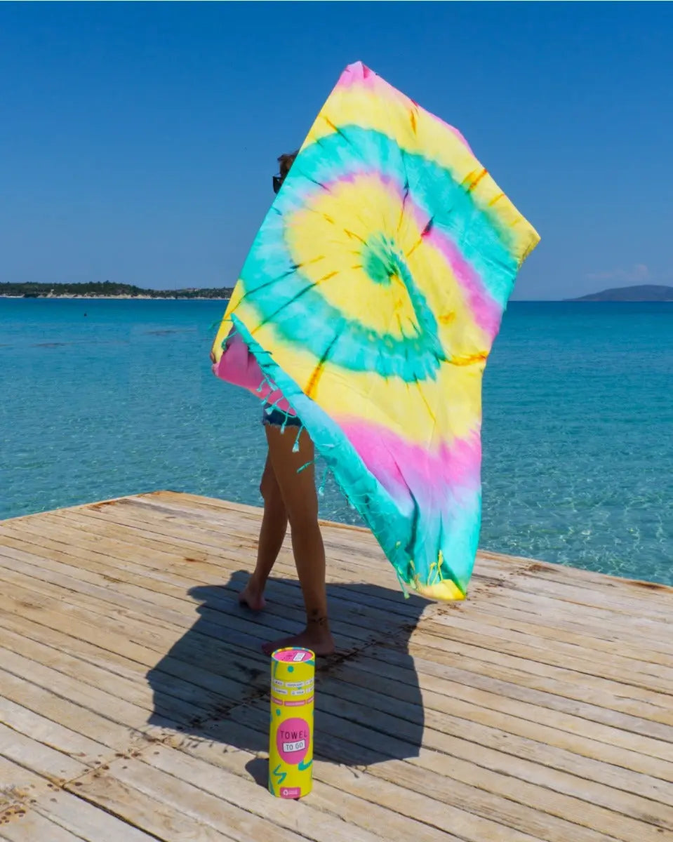 Tie Dye Strandtuch Baumwolle Hamam Strandtuch 180x100cm Batik Pink-Grün von Towel To Go
