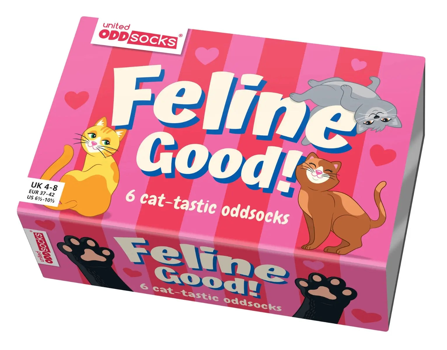 Einzelne Socken im 6er Pack, FELINE GOOD! Bunte Katzen und Streifen, Gr. 37-42, mit Geschenkbox von guteszeug.ch