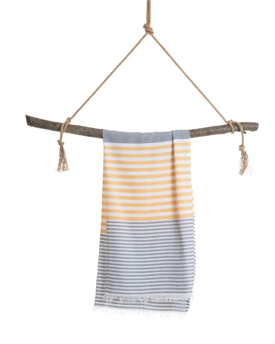 Bali Strandtuch Baumwolle Hamamtuch 180x100cm Anthrazit-Gelb gestreift von guteszeug.ch