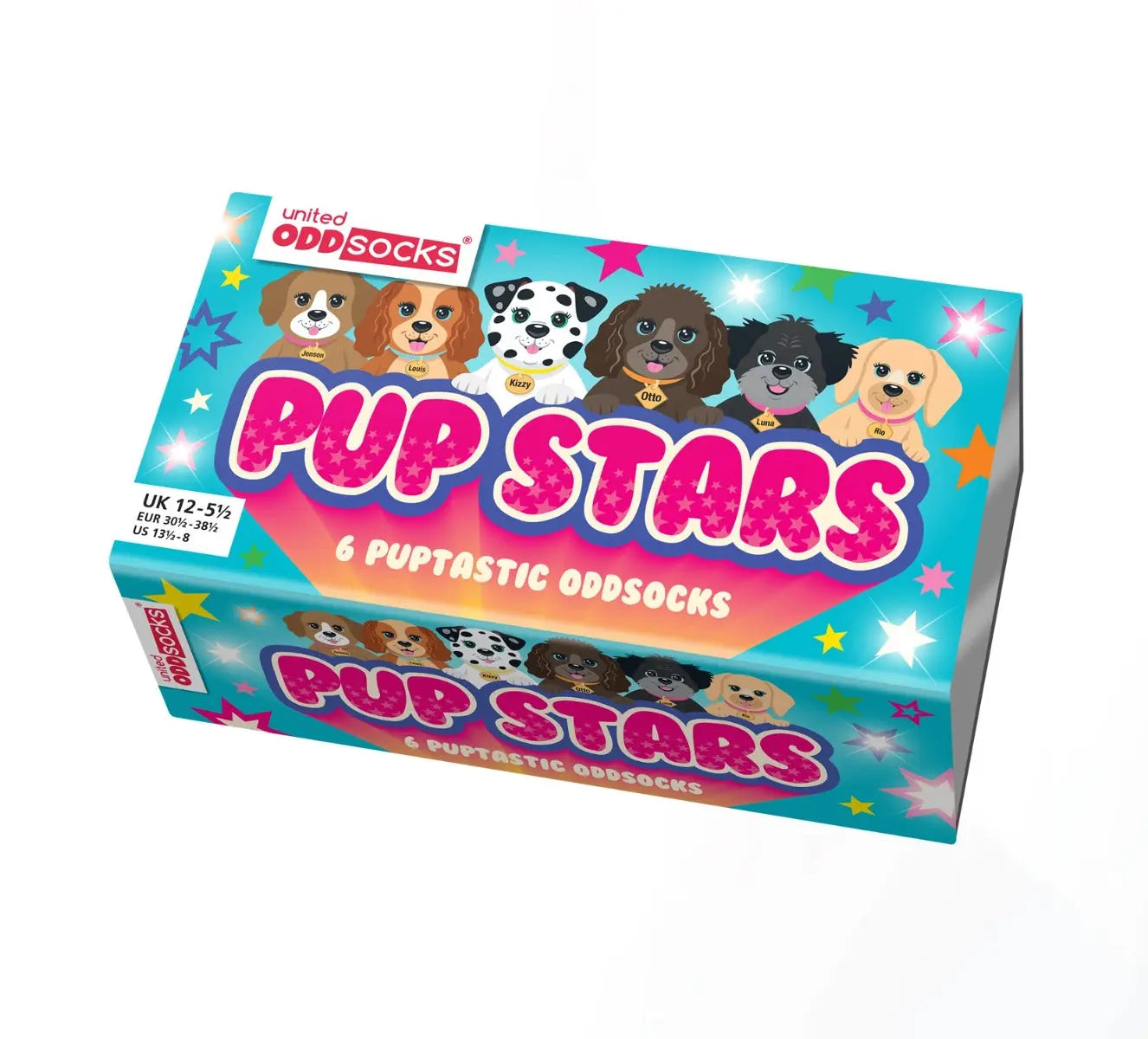Einzelne Socken im 6er Pack, PUPSTARS Hunde, Gr. 30,5-38,5, mit Geschenkbox von United Oddsocks
