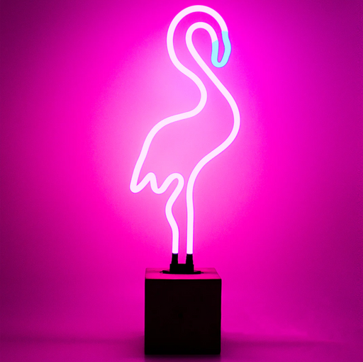 Glas Neon Tischlampe mit Betonsockel - Flamingo von Locomocean