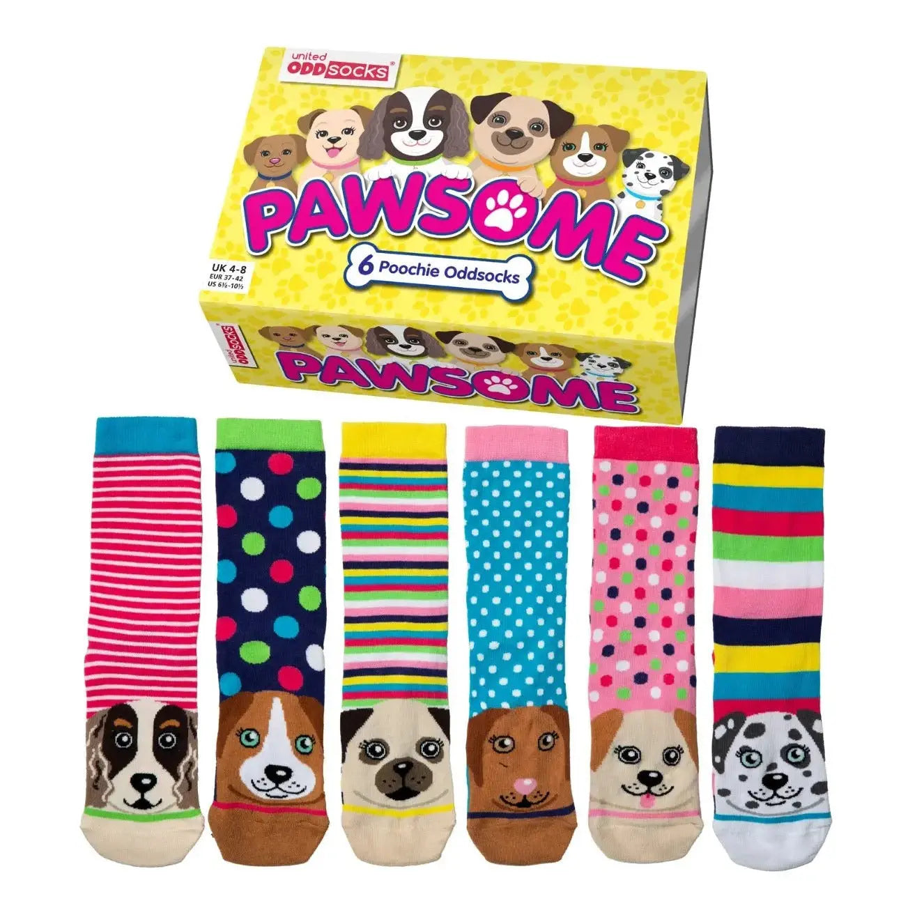 Einzelne Socken im 6er Pack, PAWSOME Bunte Hunde, Gr. 37-42, mit Geschenkbox von guteszeug.ch