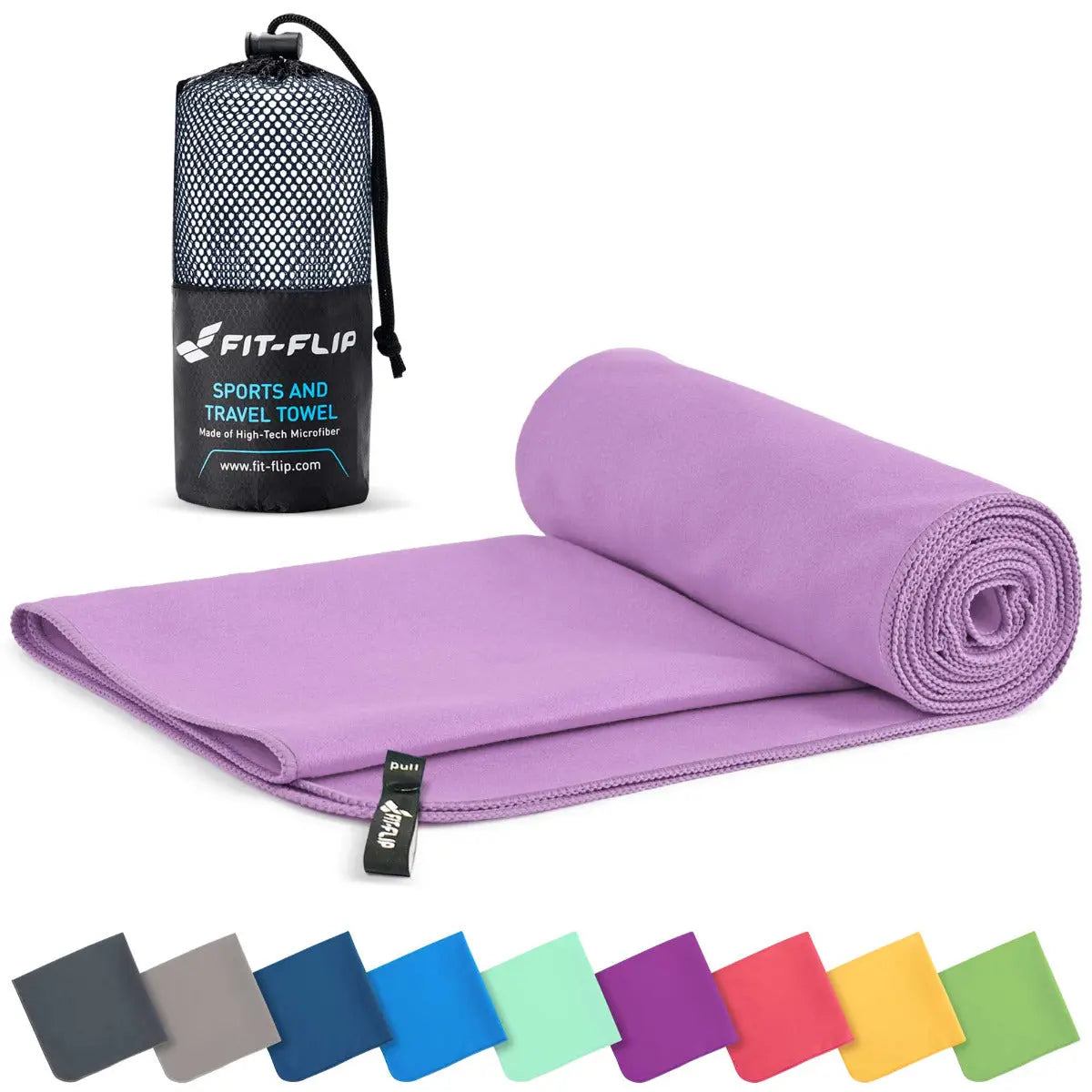 Mikrofaser Handtuch schnelltrocknend mit Tasche 100x200cm Flieder von Fit-Flip