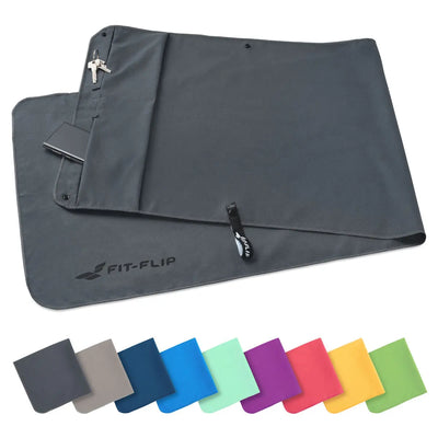 Fitnesshandtuch Mikrofaser mit Reissverschlusstasche 130x48cm Dunkelgrau