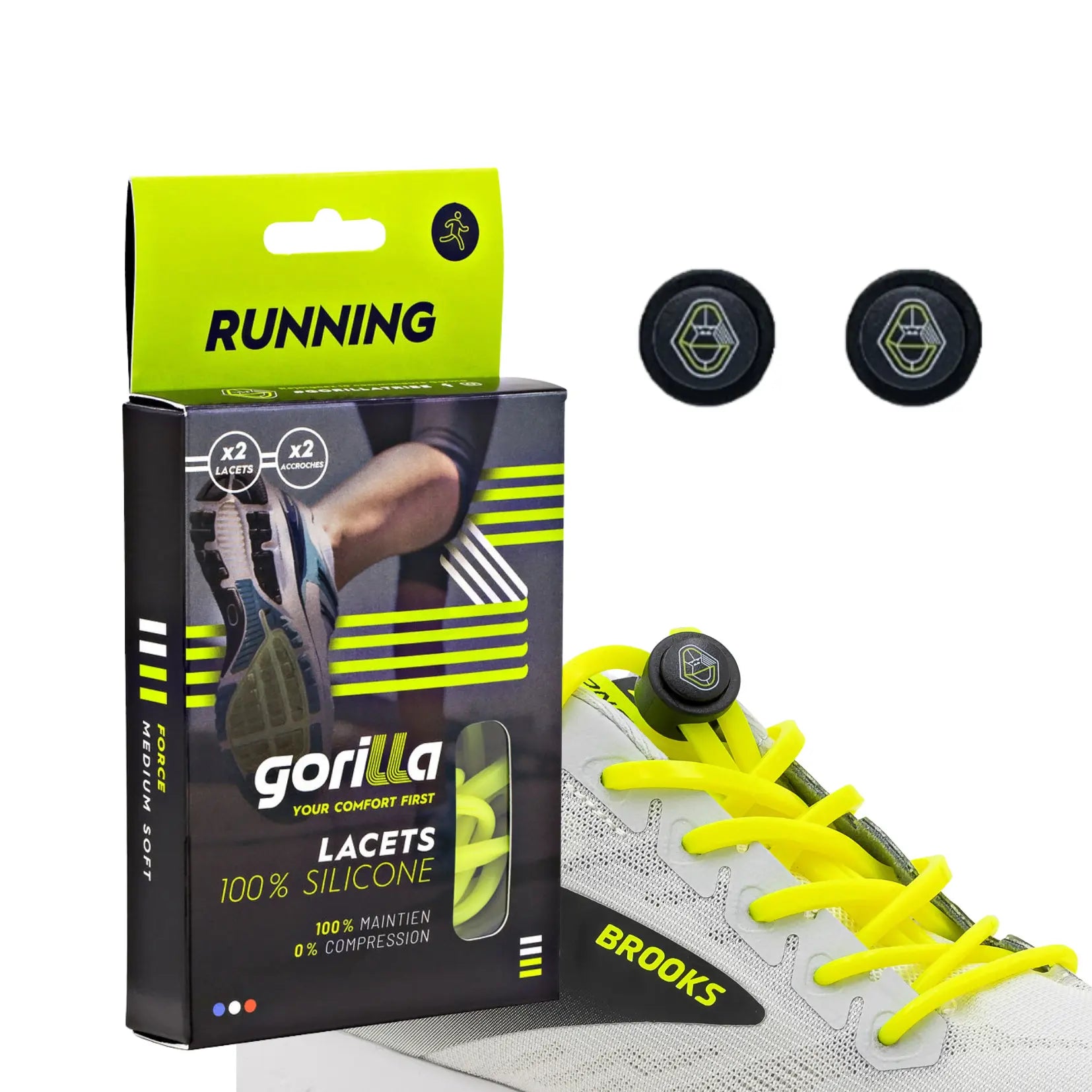 Elastische Schnürsenkel Flexibel Ohne Binden Silikon Running Neongelb von Gorilla Lacets